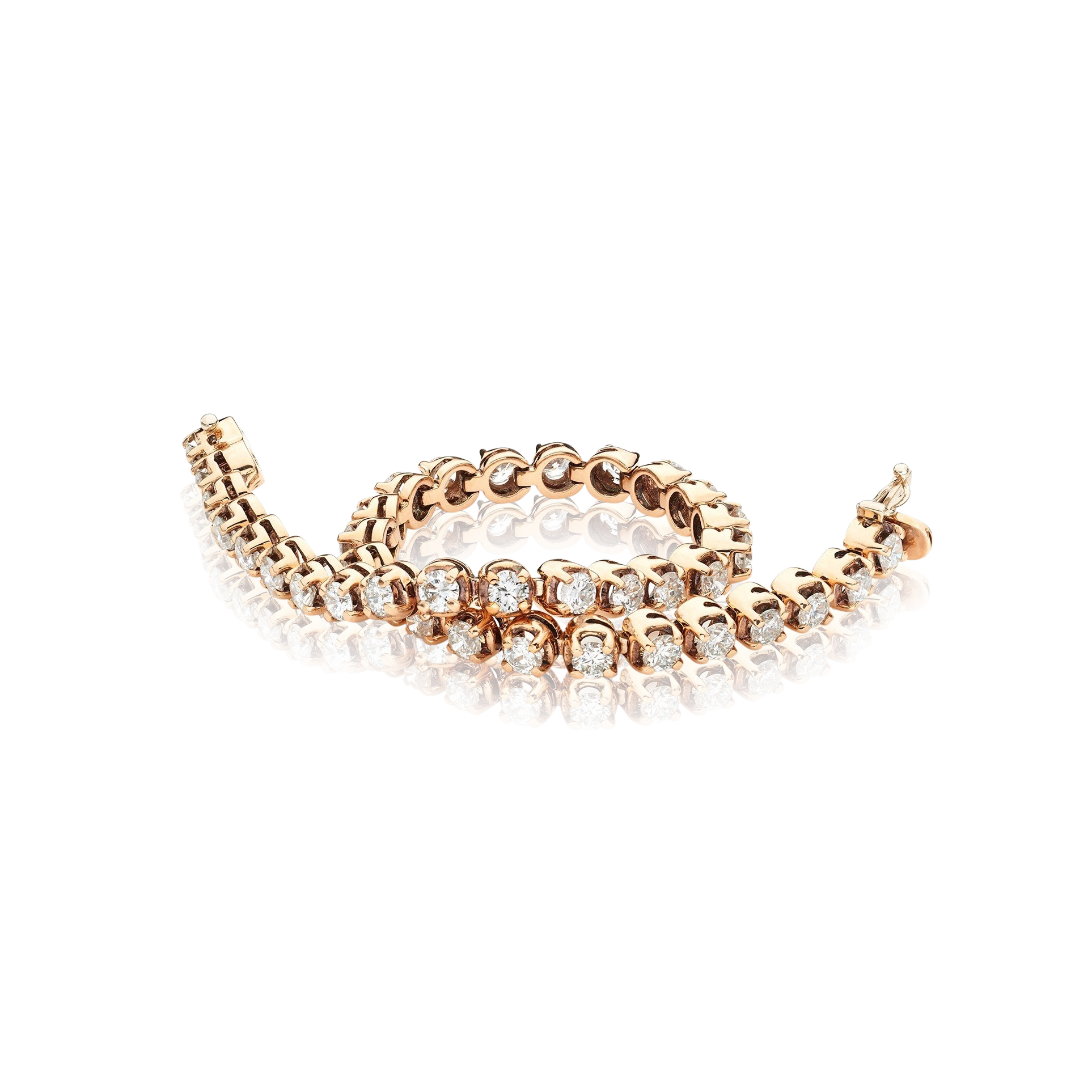Rose gold and clear crystal bracelet on a white background