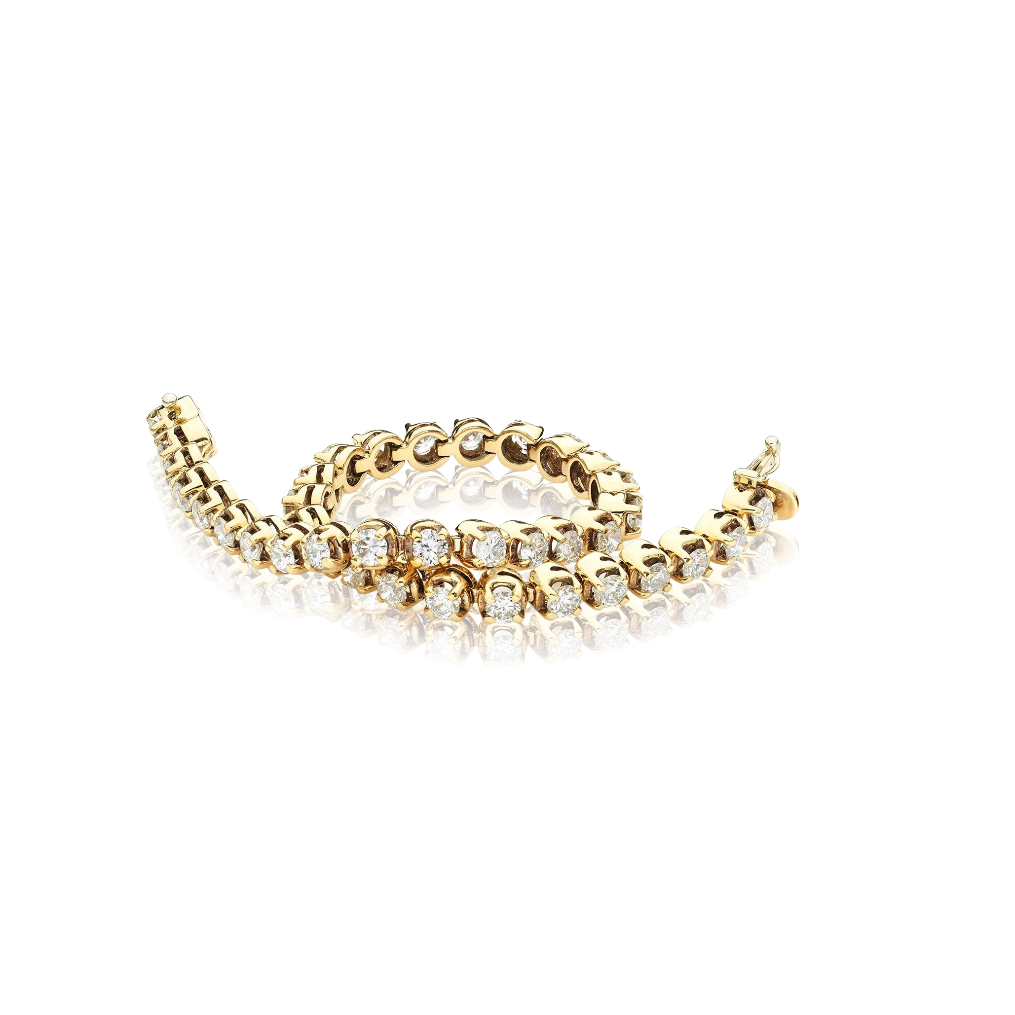 Gold bracelet with clear stones on a white background