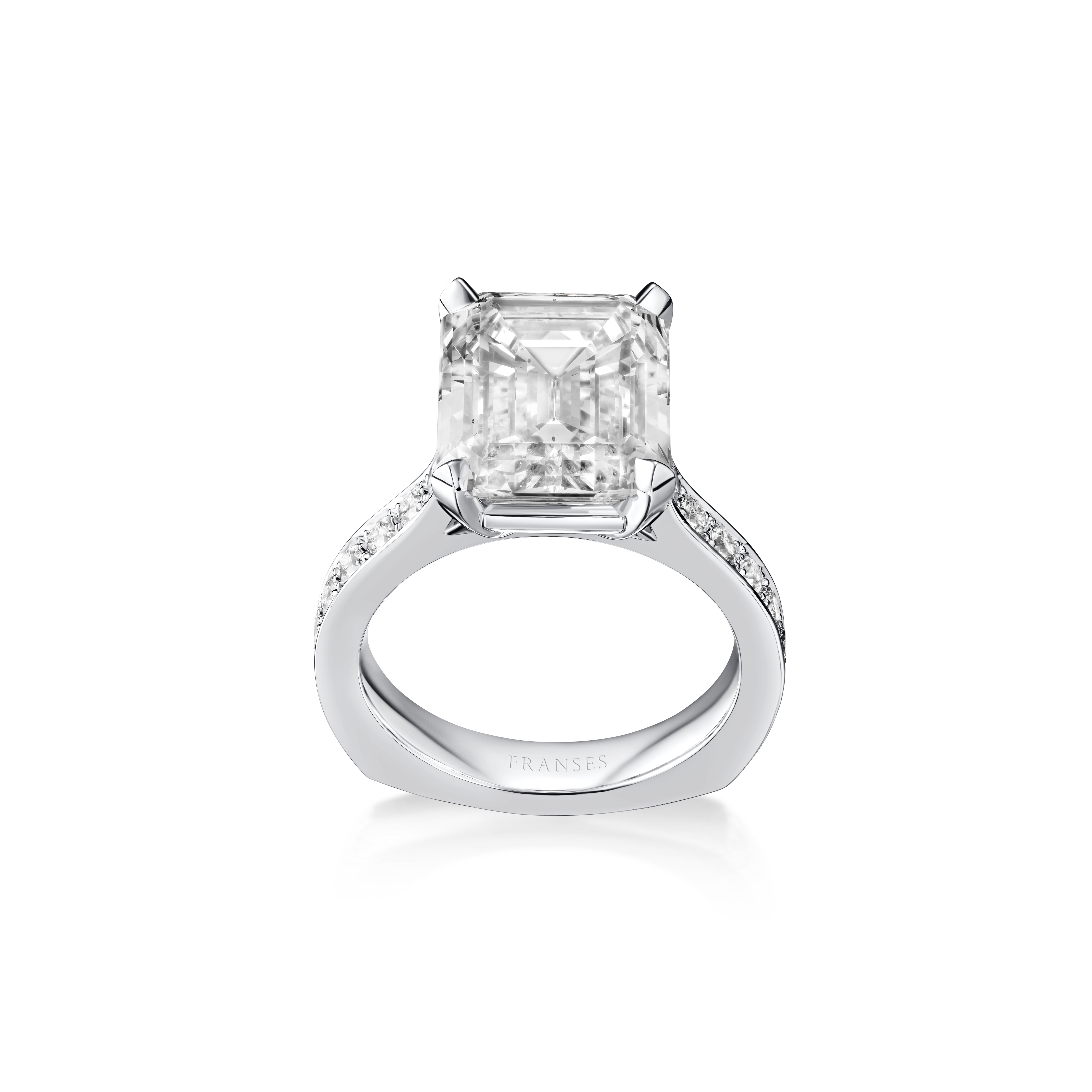 Large Emerald Cut Ring Diamond Shoulders