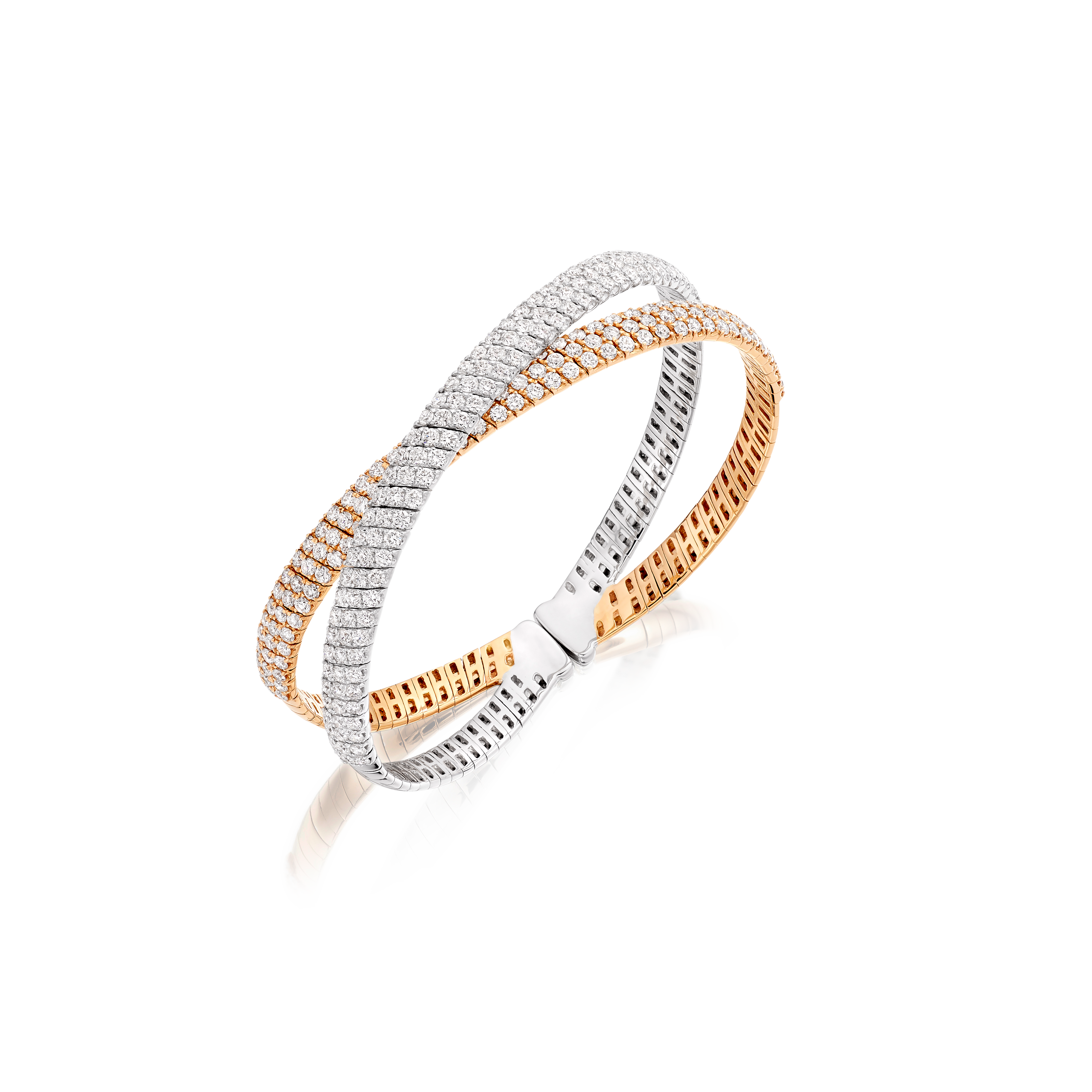 Two-tone bracelet with diamond accents on a white background