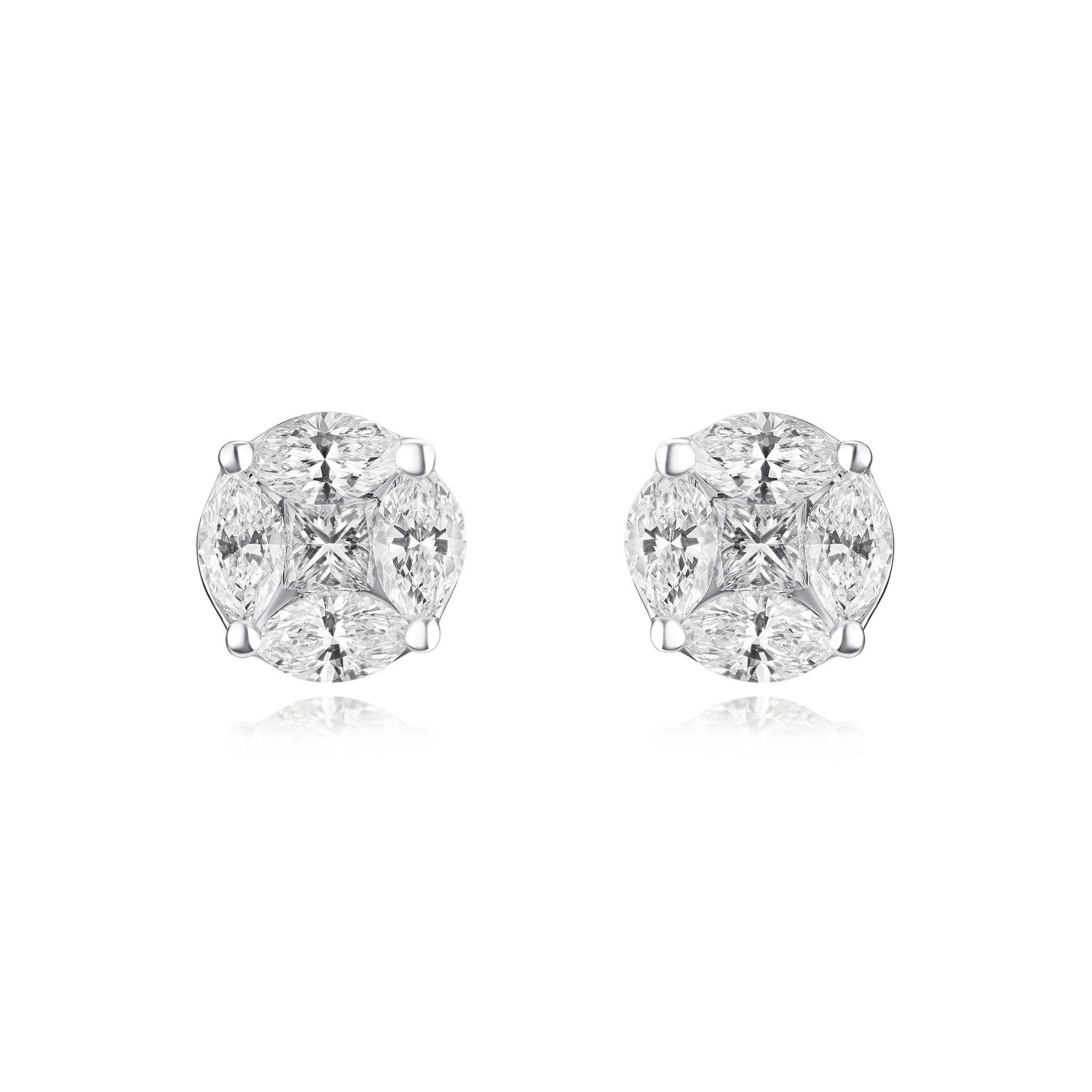 Pair of diamond stud earrings on a white background