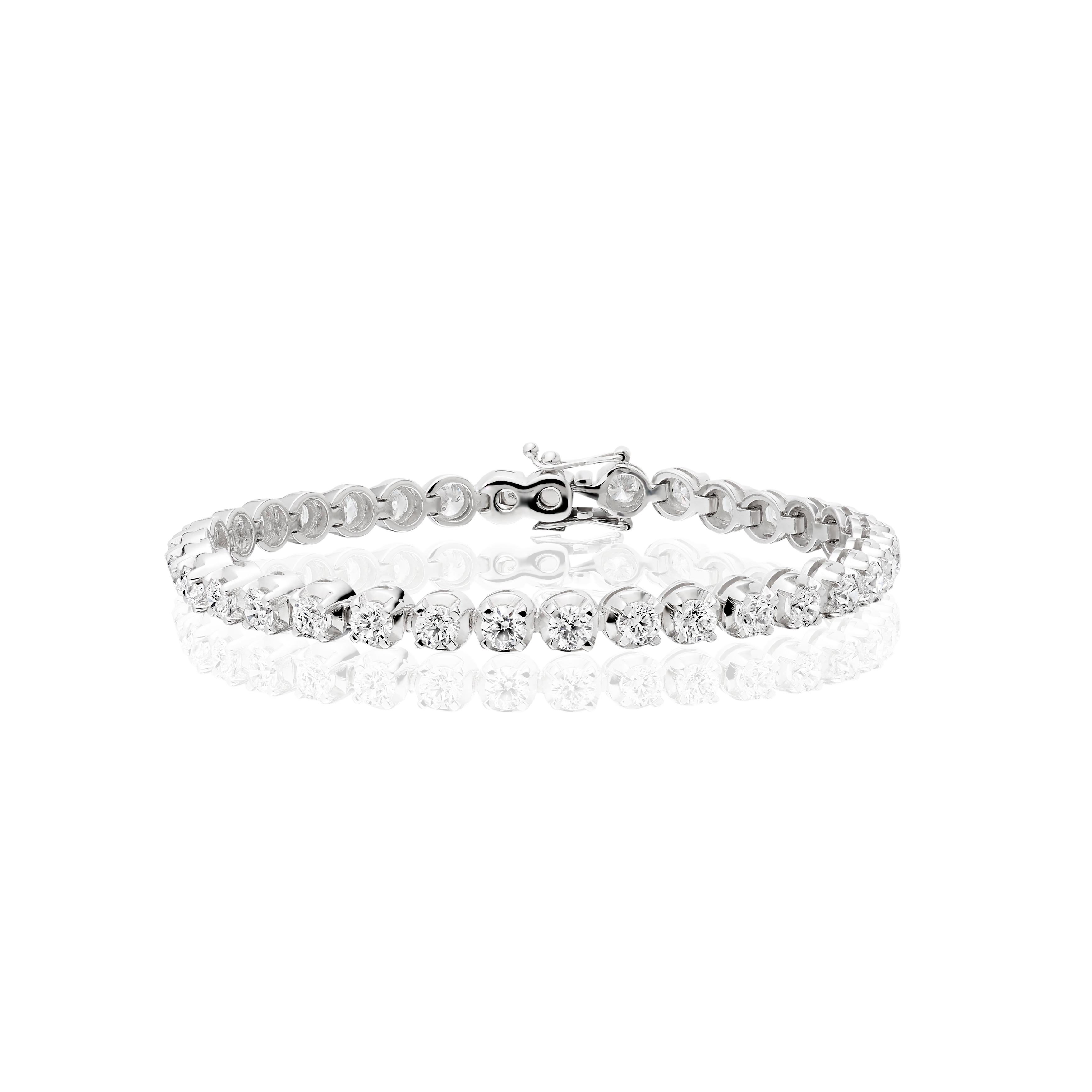 Silver bracelet with clear stones on a white background