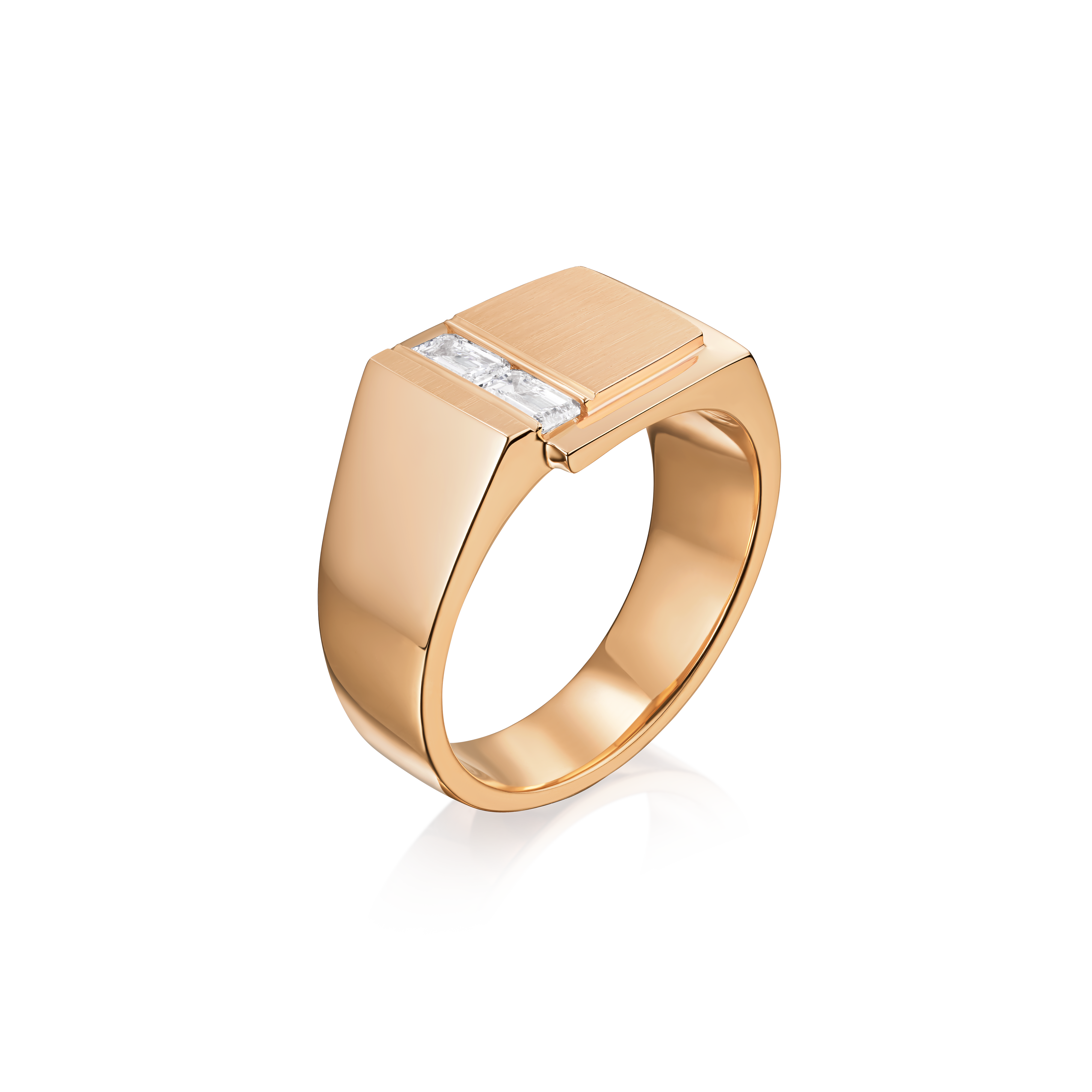 Gold ring with a diamond on a white background