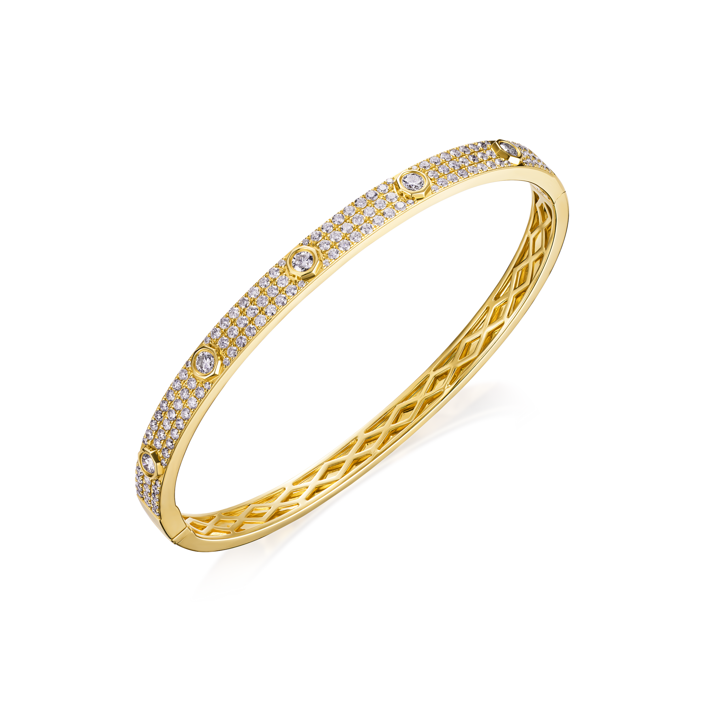 Gold bracelet with diamond accents on a white background