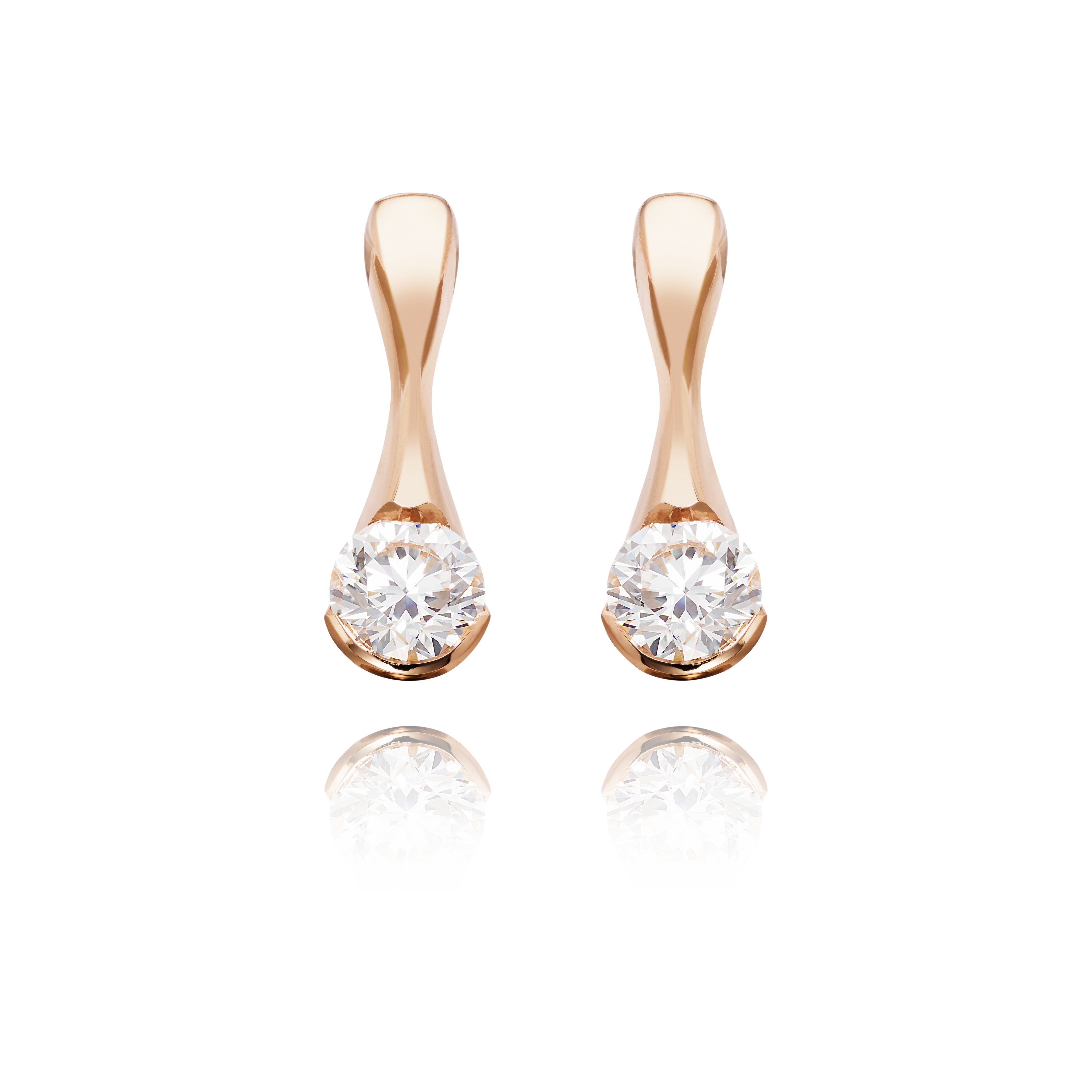 Rose gold earrings with clear gemstones on a transparent background