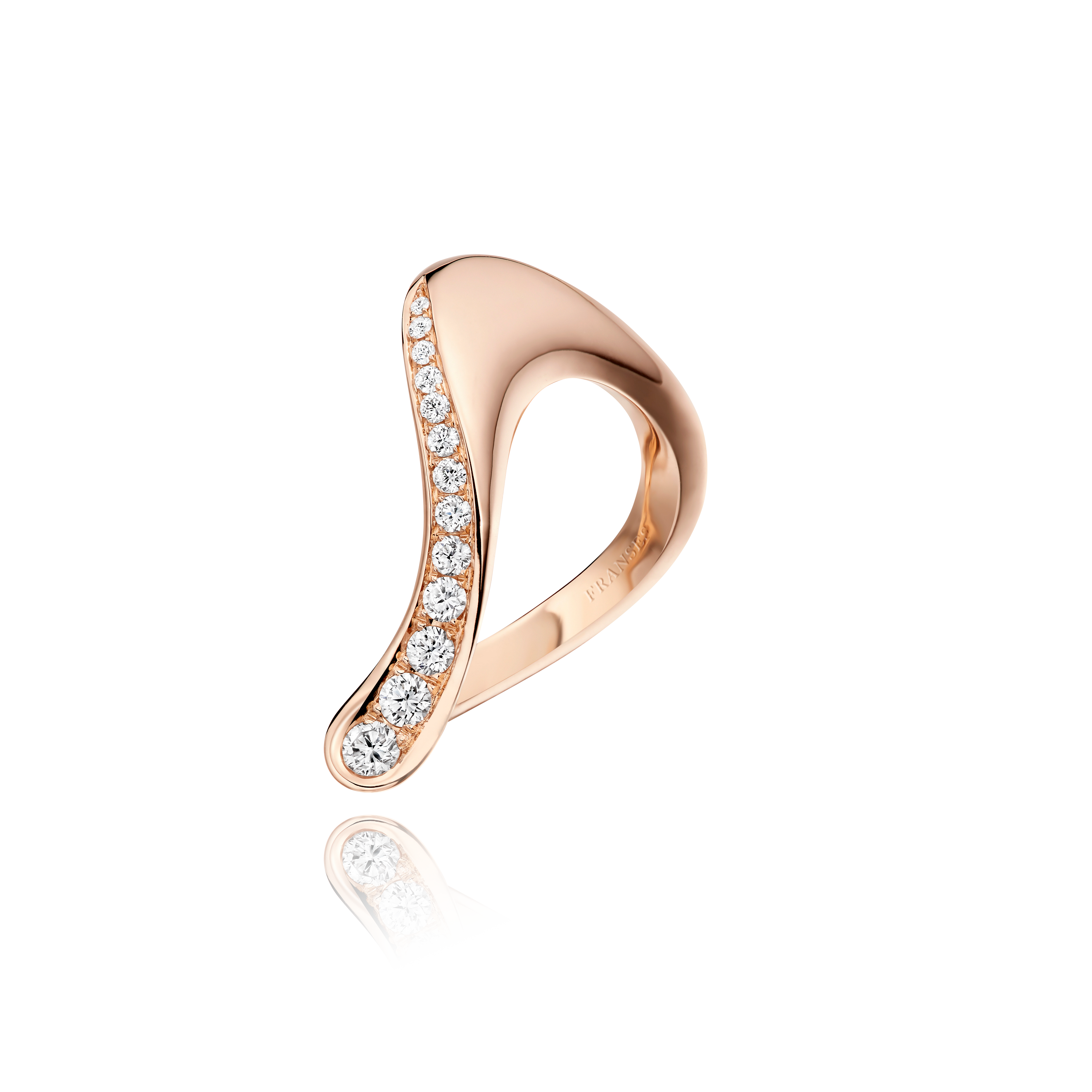Rose gold earring with diamonds on a white background