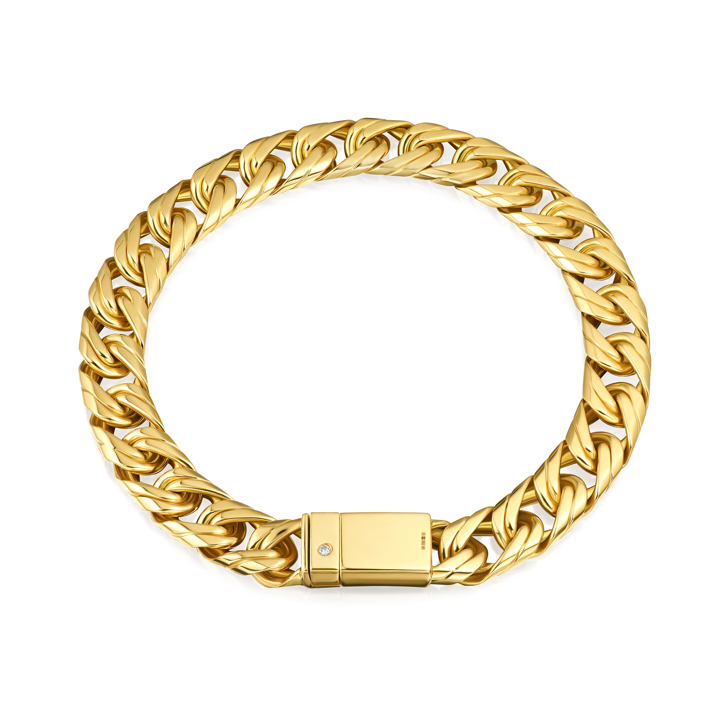 Men's gold chain bracelet on a white background