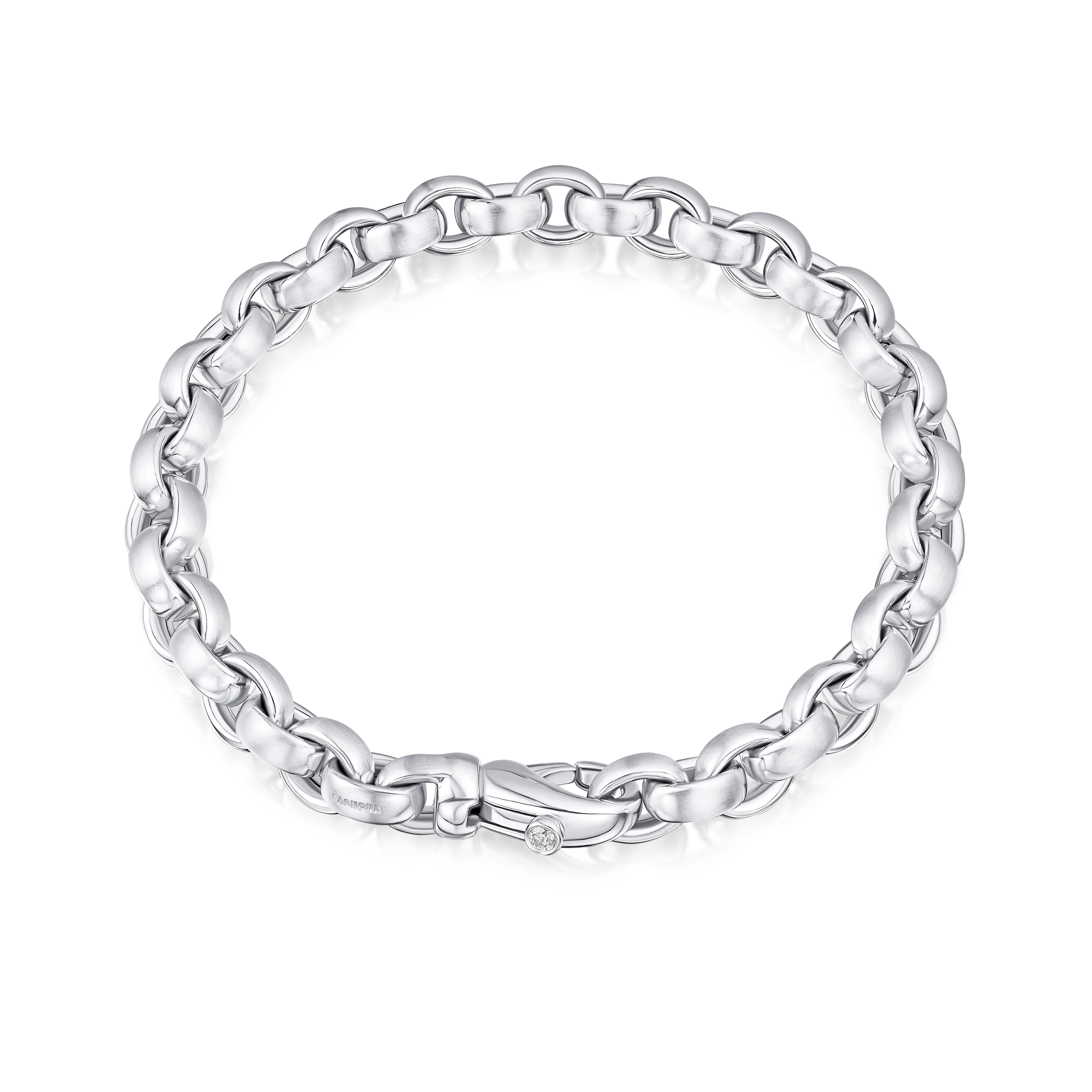 Men's silver chain bracelet on a white background