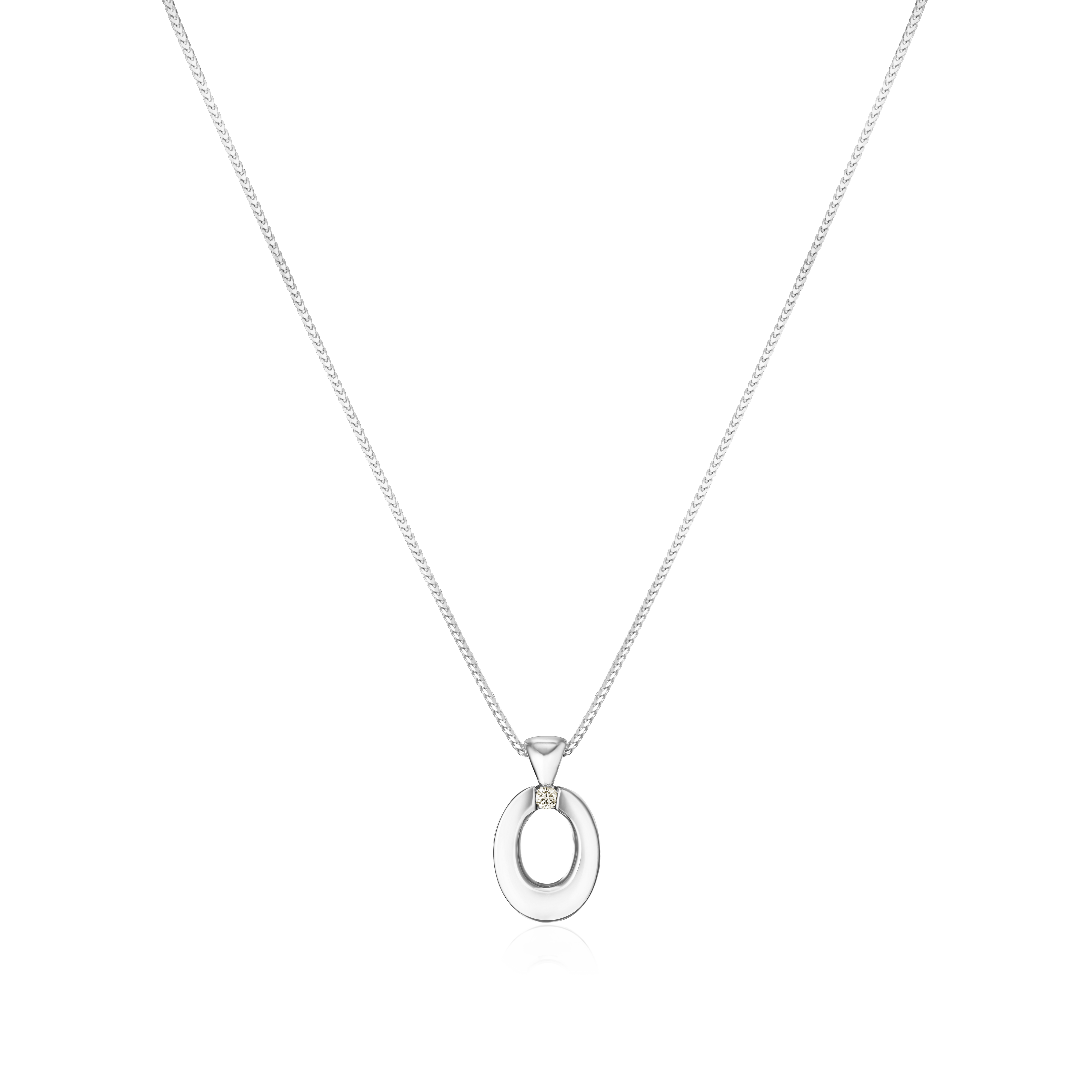 Silver necklace with a pendant on a white background