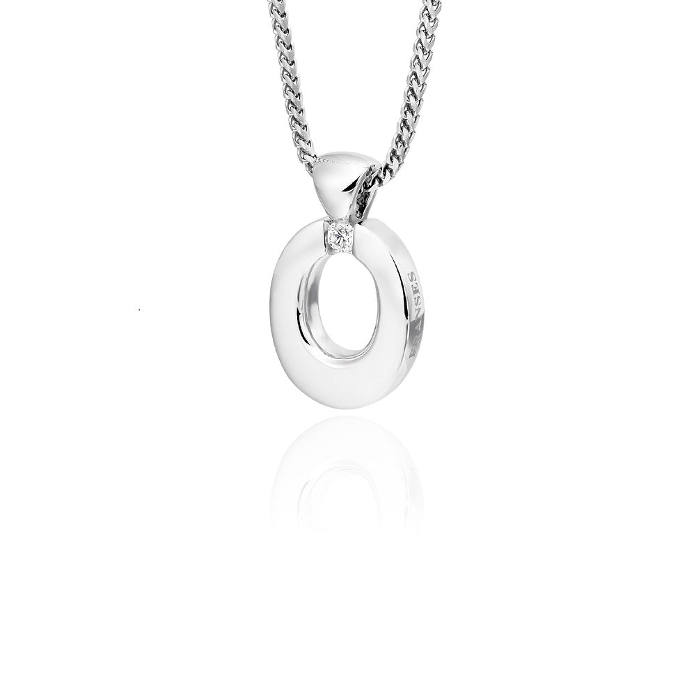 Silver pendant necklace on a white background