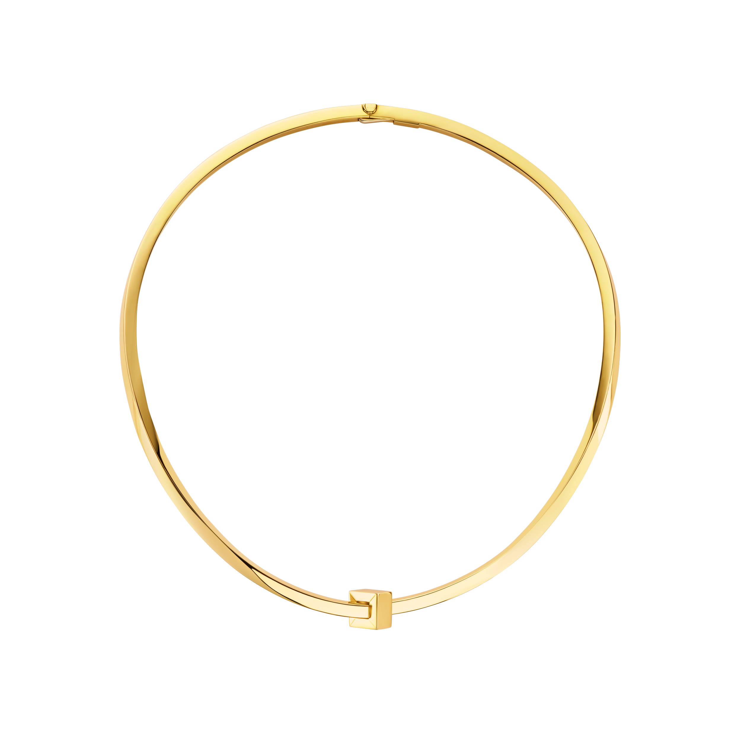 Gold choker necklace on a white background