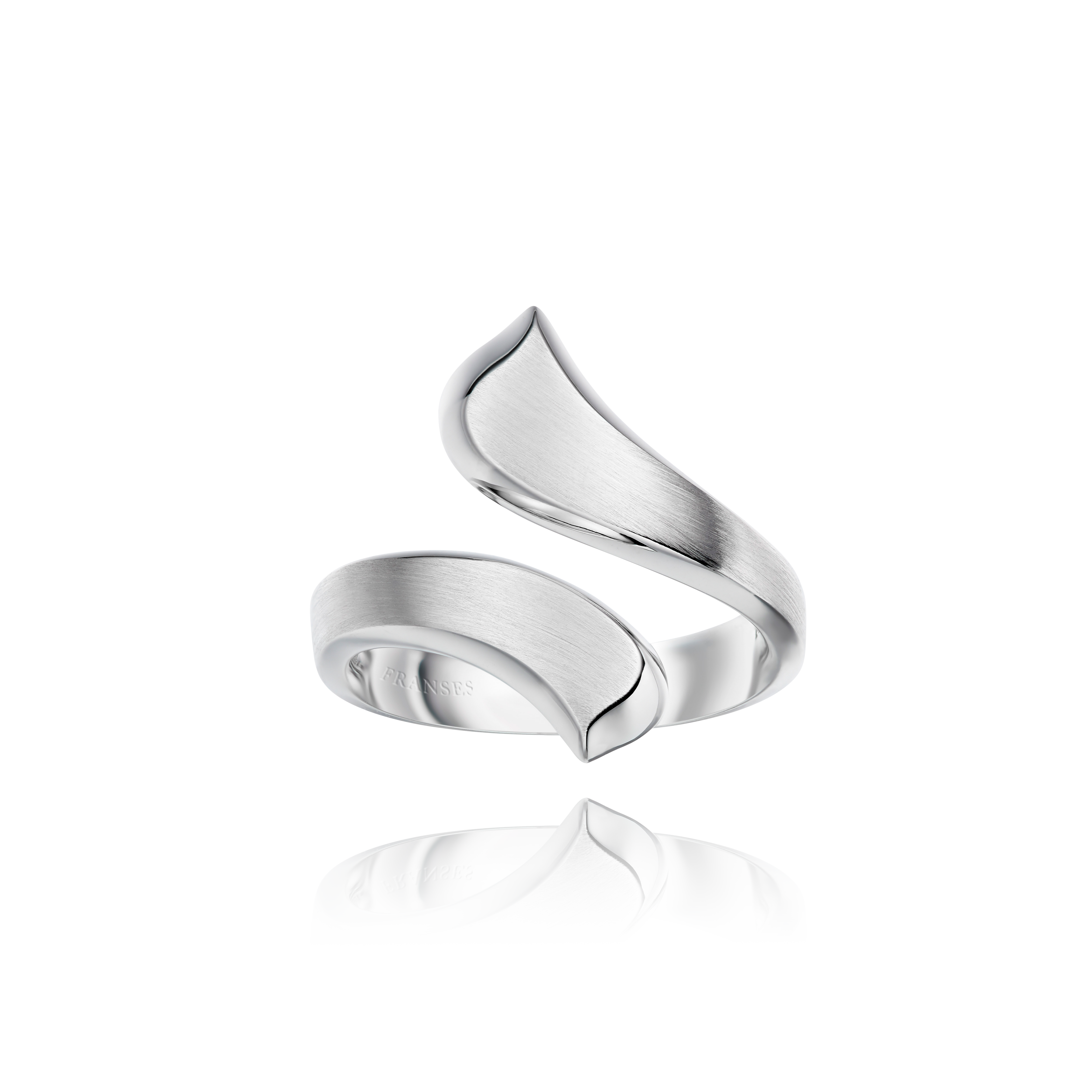 Two silver wedding bands on a white background