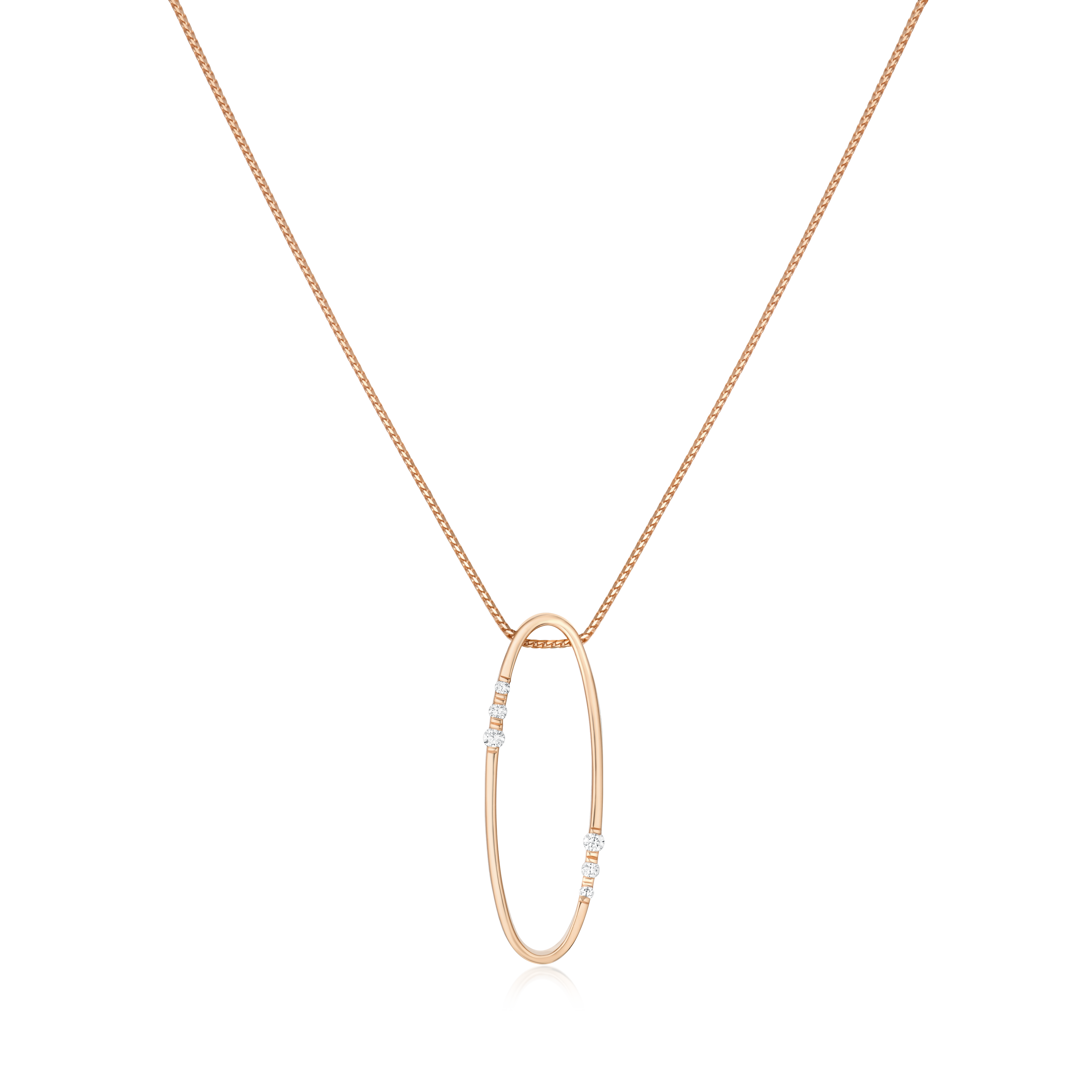 Gold necklace with an oval pendant on a white background