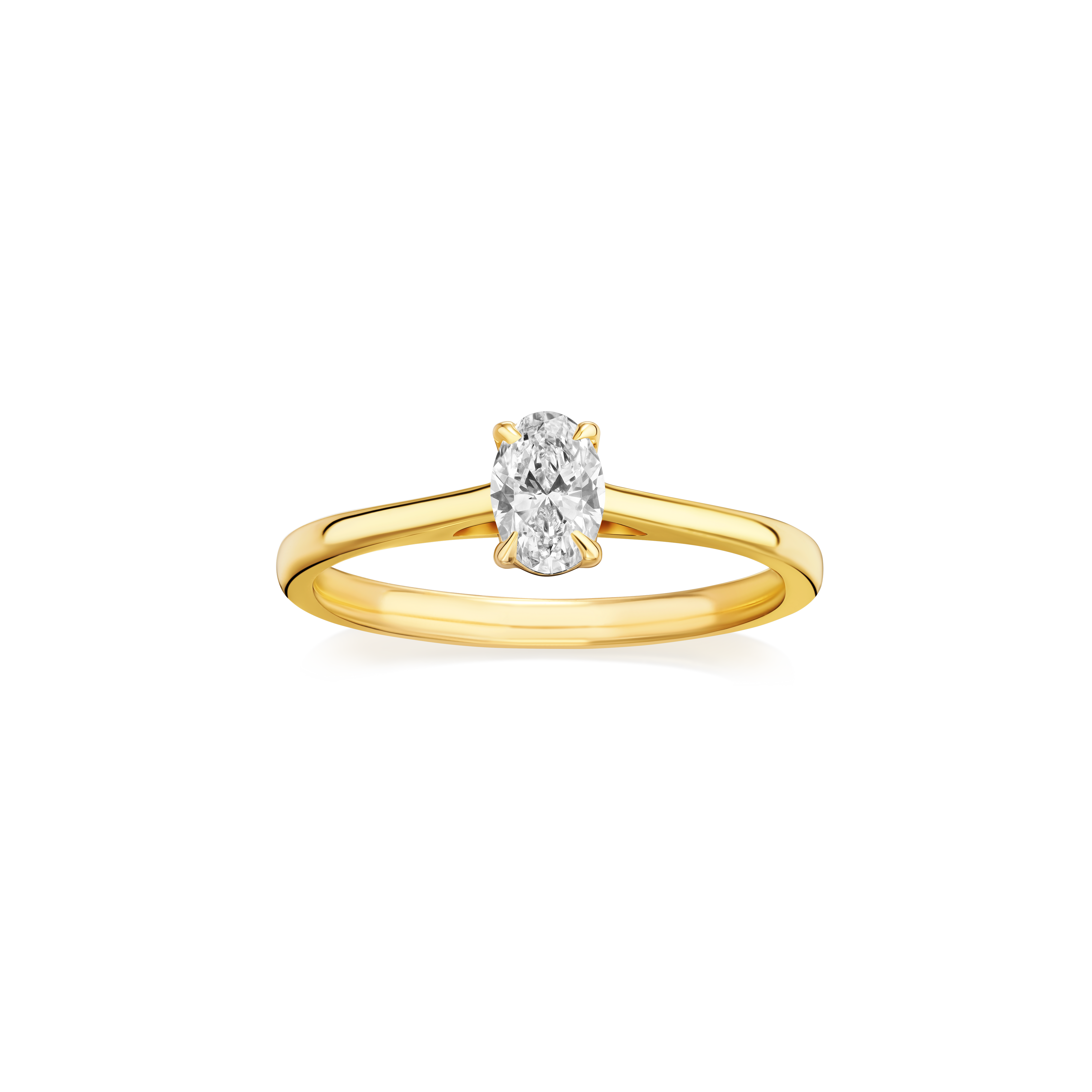 Gold ring with a diamond on a white background