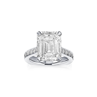 Large Emerald Cut Ring Diamond Shoulders