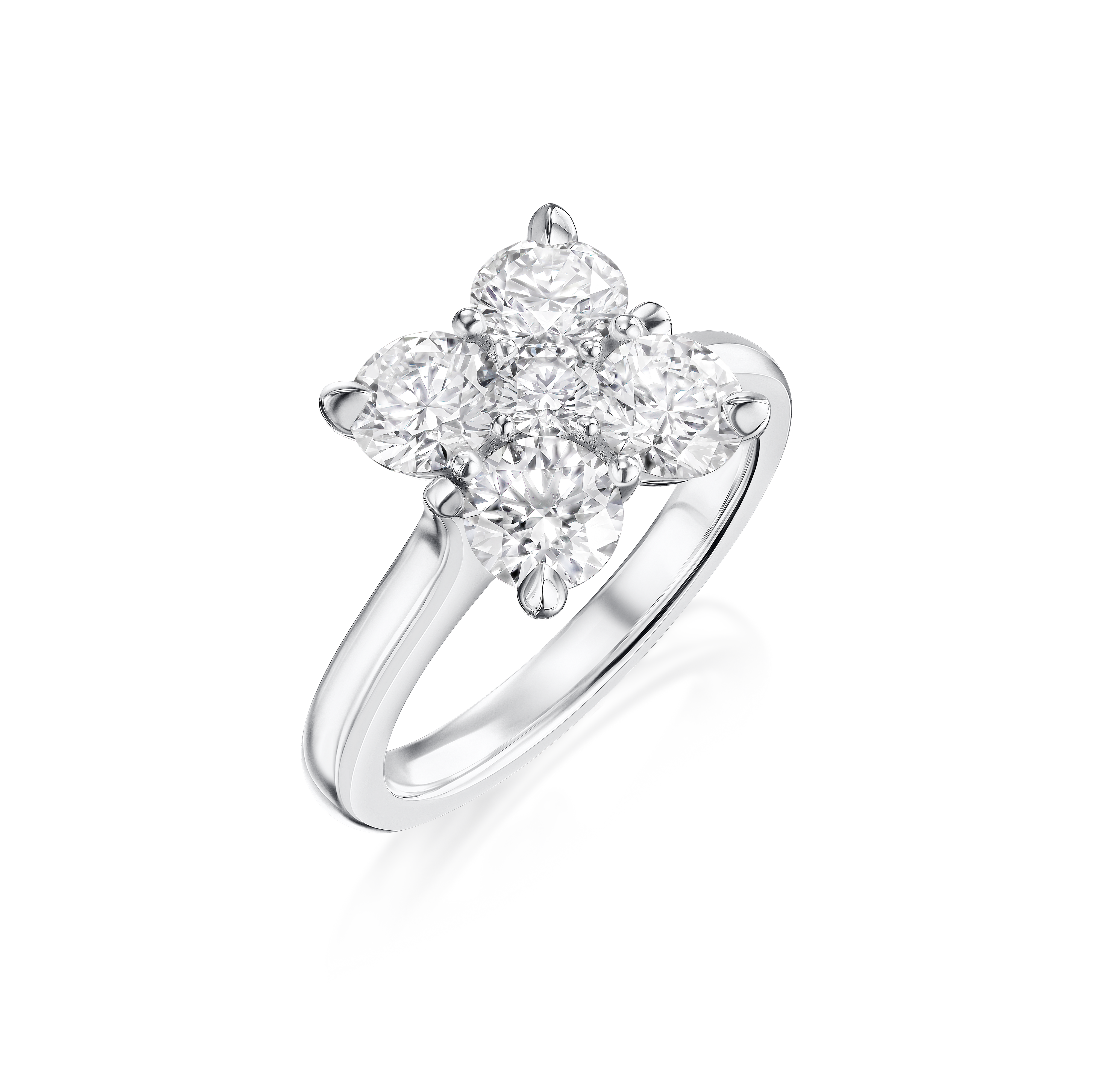 Diamond ring with a floral design on a white background