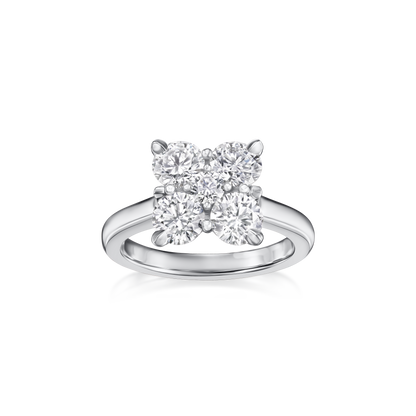 Diamond ring with a butterfly design on a white background
