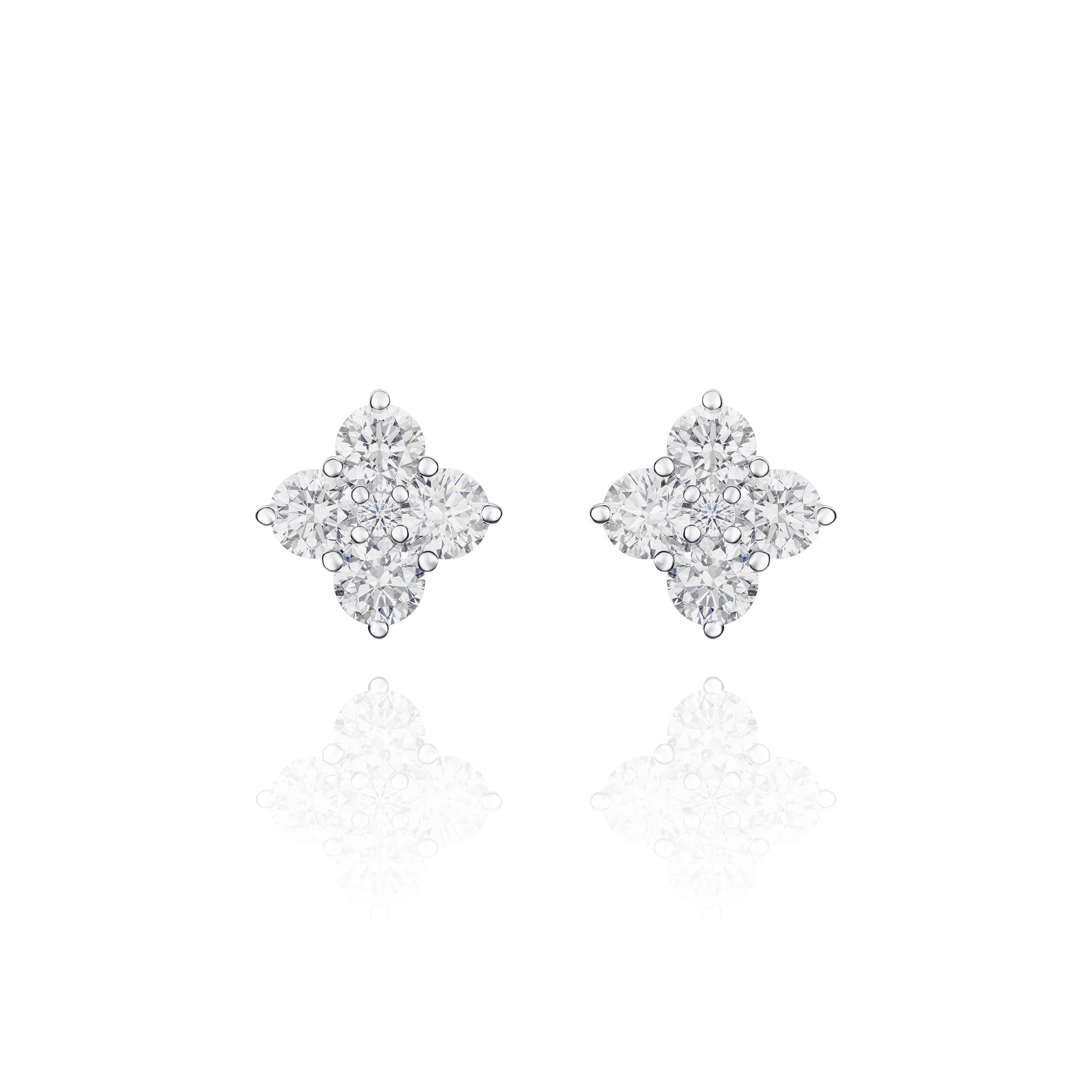 Pair of square-shaped diamond earrings on a white background