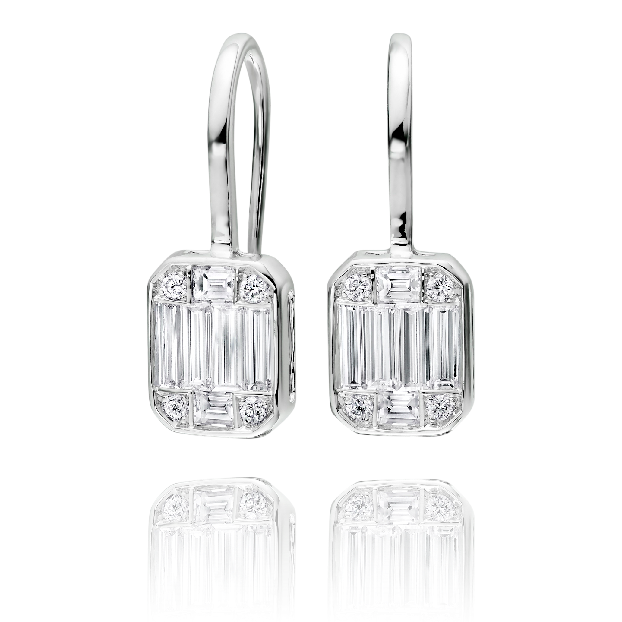 Pair of diamond earrings on a white background