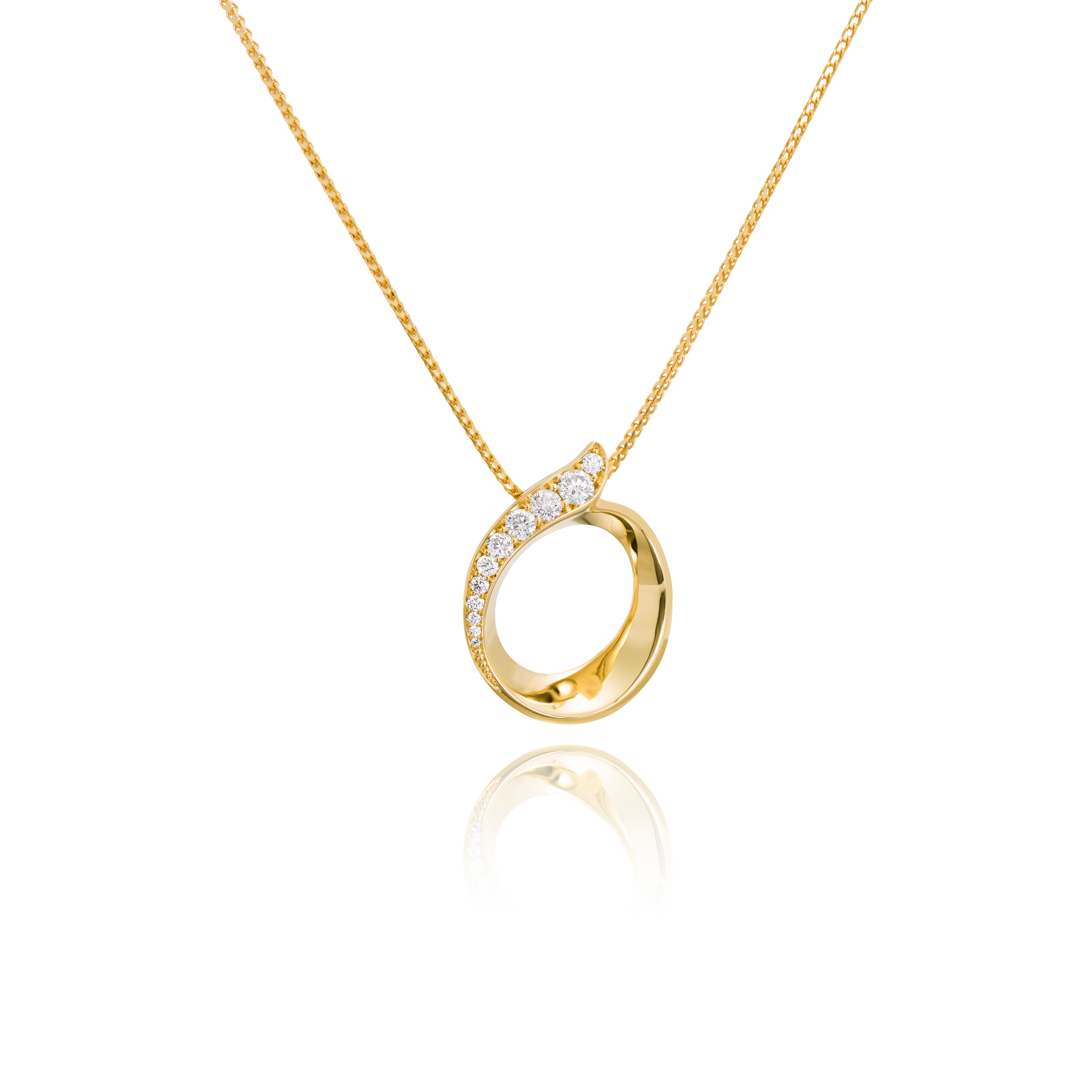 Gold necklace with a unique pendant design on a transparent background