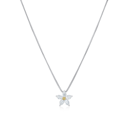 Flower-shaped pendant necklace on a white background