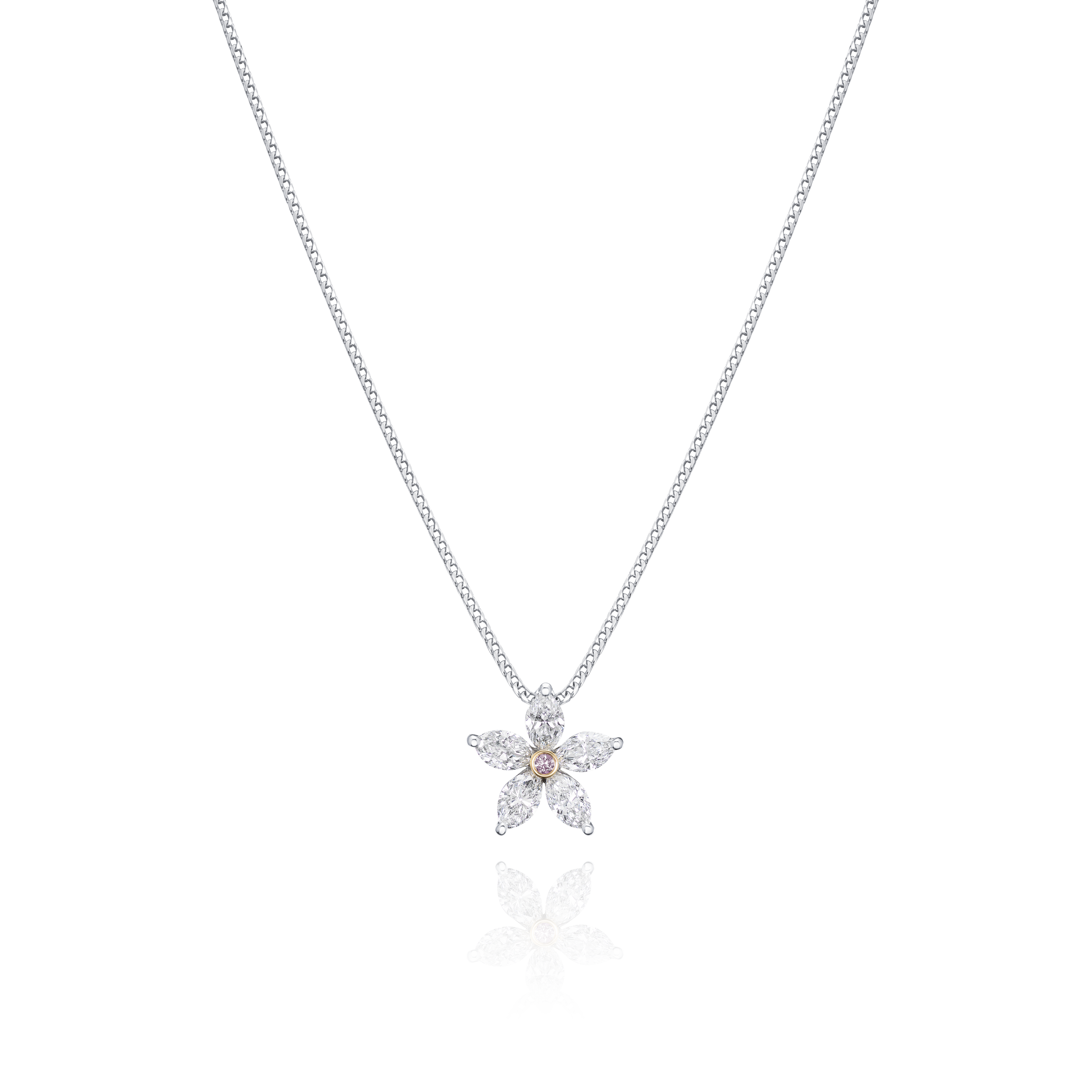 Silver butterfly pendant necklace on a white chain against a white background