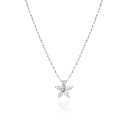 Silver butterfly pendant necklace on a white chain against a white background