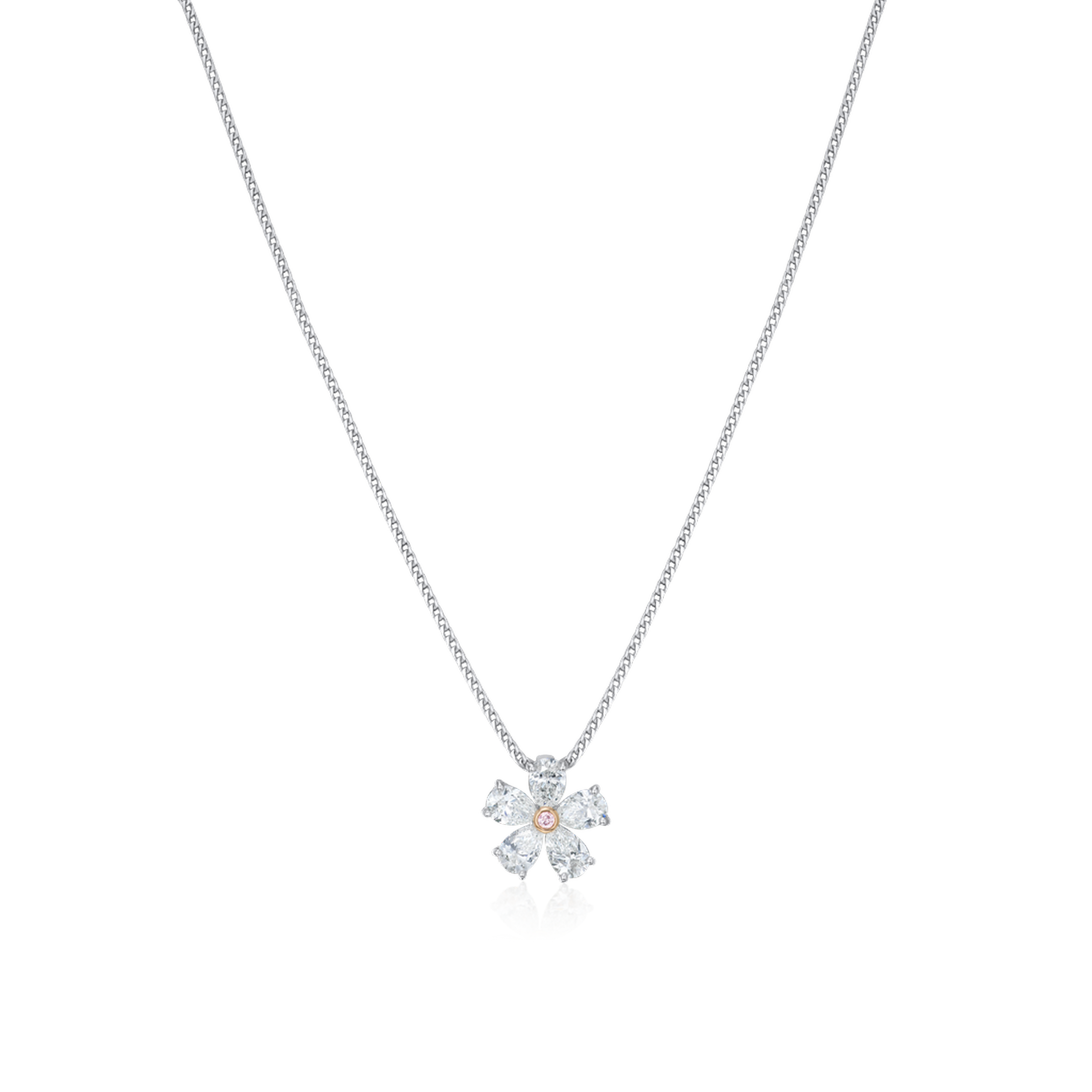 Necklace with a flower-shaped pendant on a white background