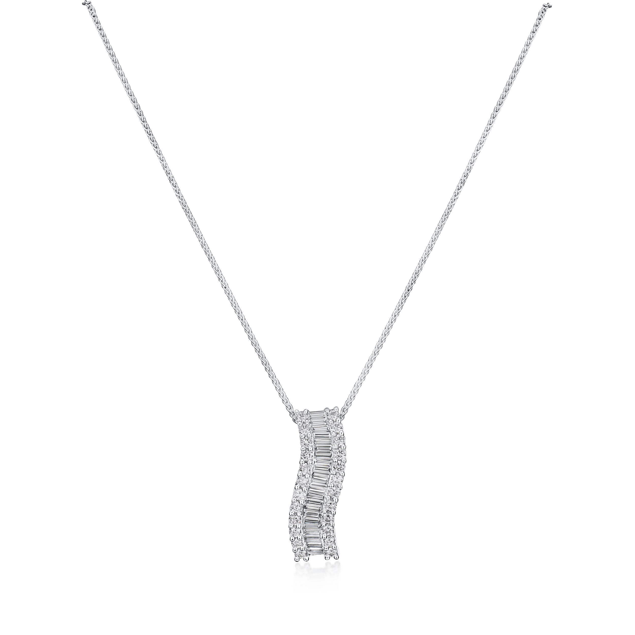 Silver necklace with a pendant on a white background