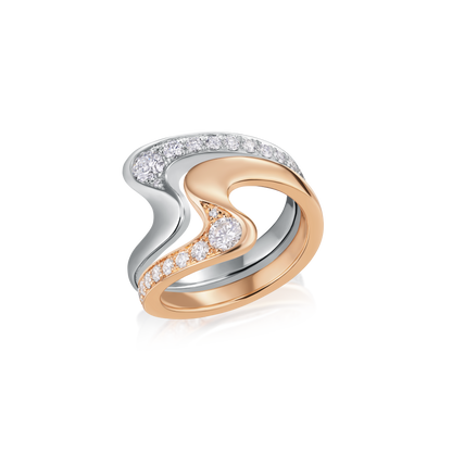 Two-tone ring with diamond accents on a white background
