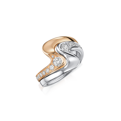 Two-tone ring with diamonds on a white background