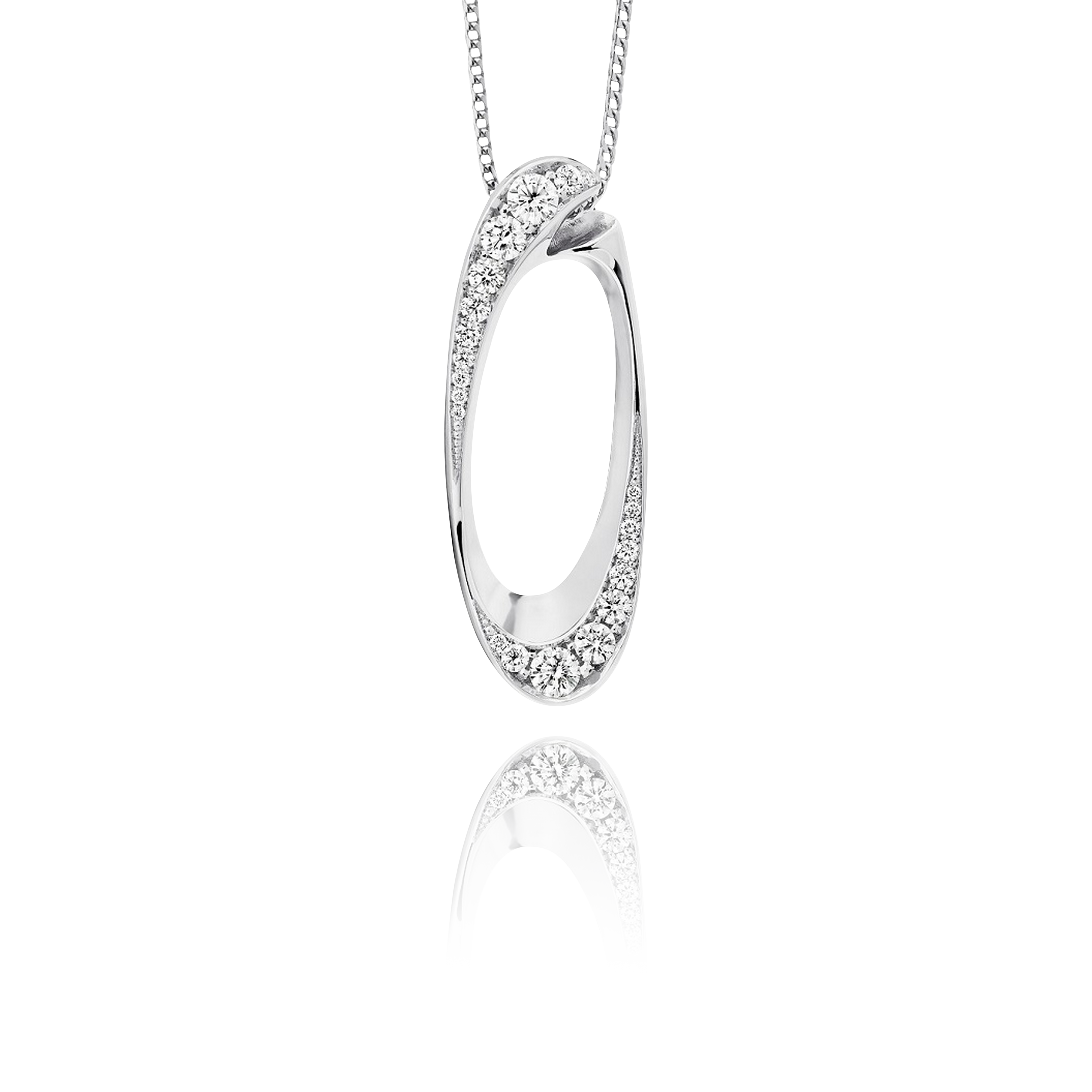 Silver necklace with a pendant on a white background