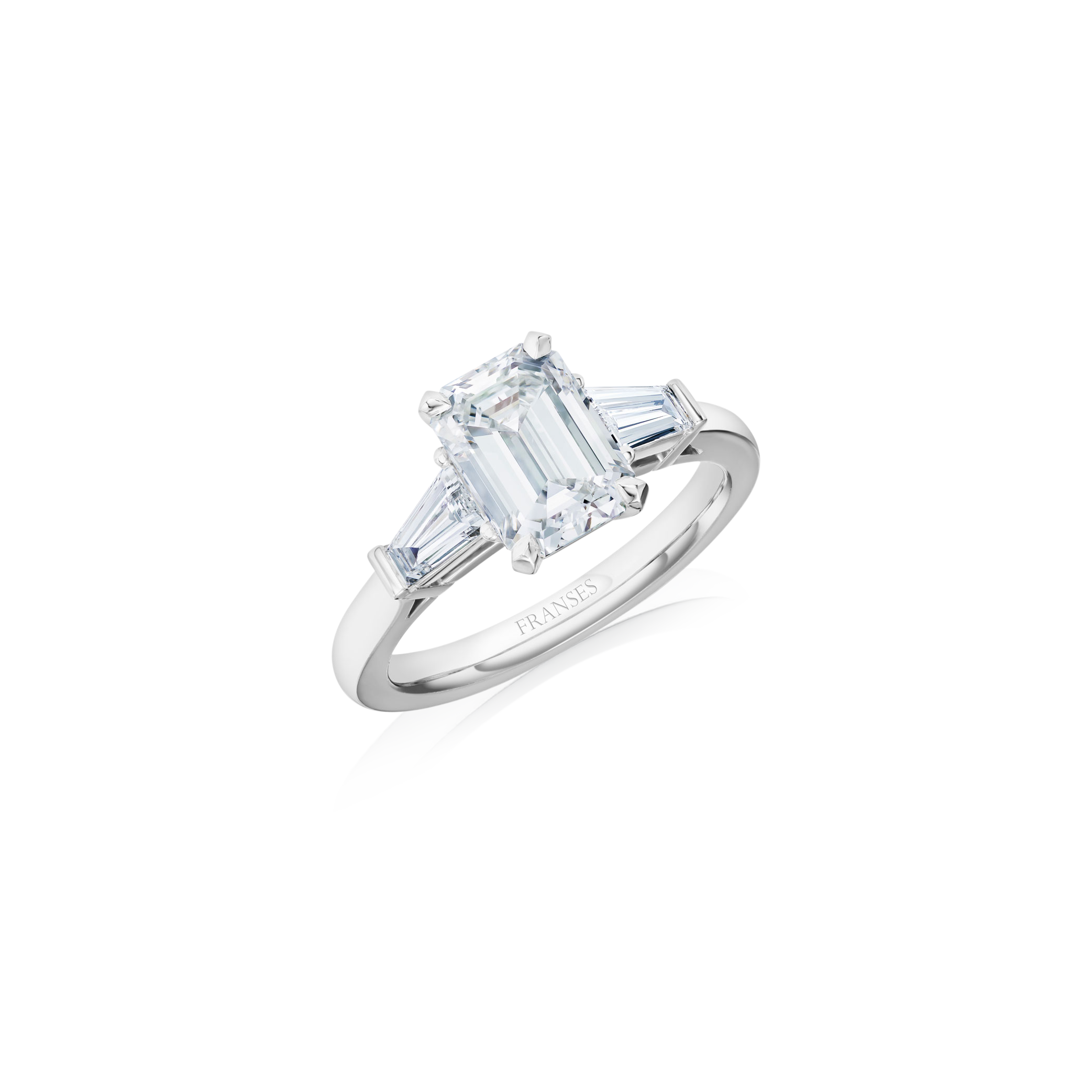 Emerald Cut Diamond Ring baguette shoulders