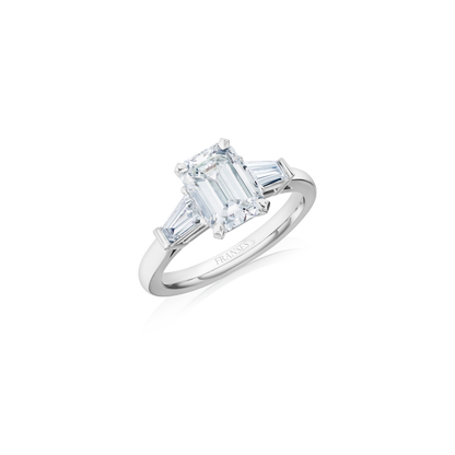 Emerald Cut Diamond Ring baguette shoulders