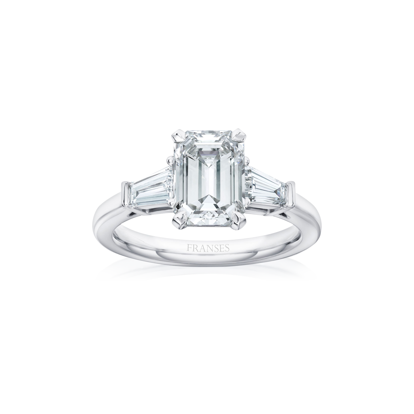 Emerald Cut Diamond Ring baguette shoulders