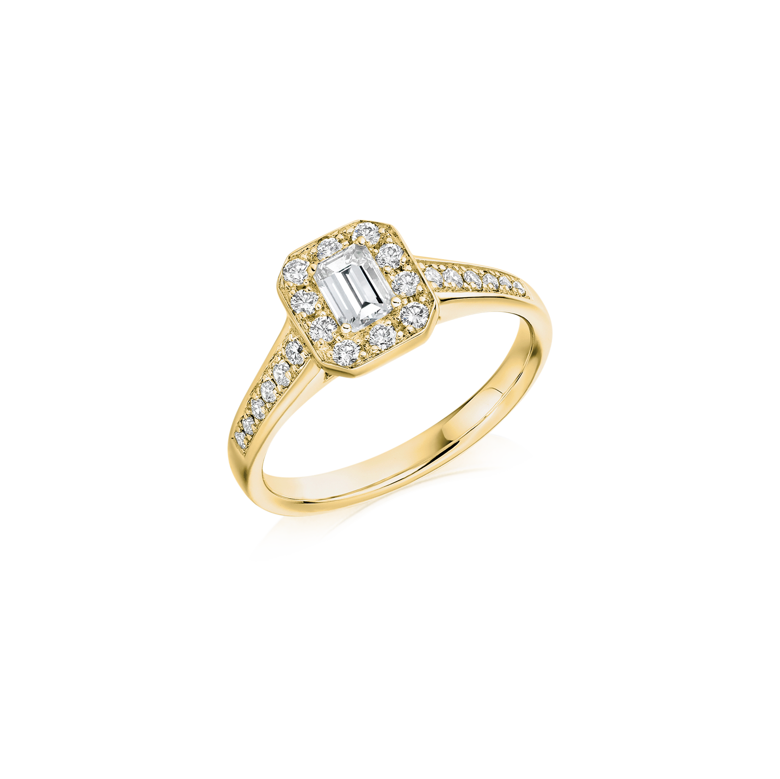 Emerald Cut Halo Ring with Wide Band
