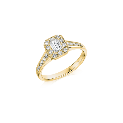 Emerald Cut Halo Ring with Wide Band