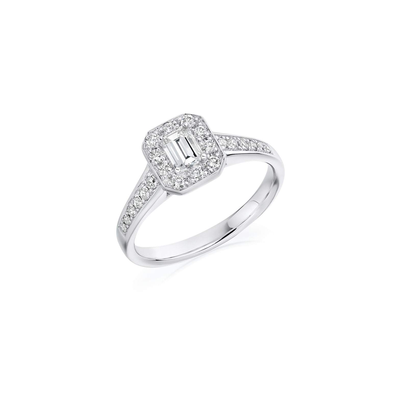 Emerald Cut Halo Ring with Wide Band