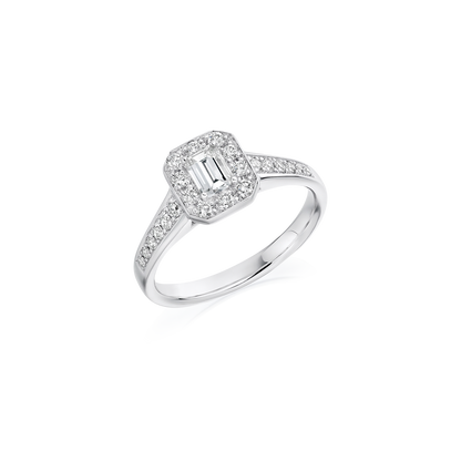 Emerald Cut Halo Ring with Wide Band