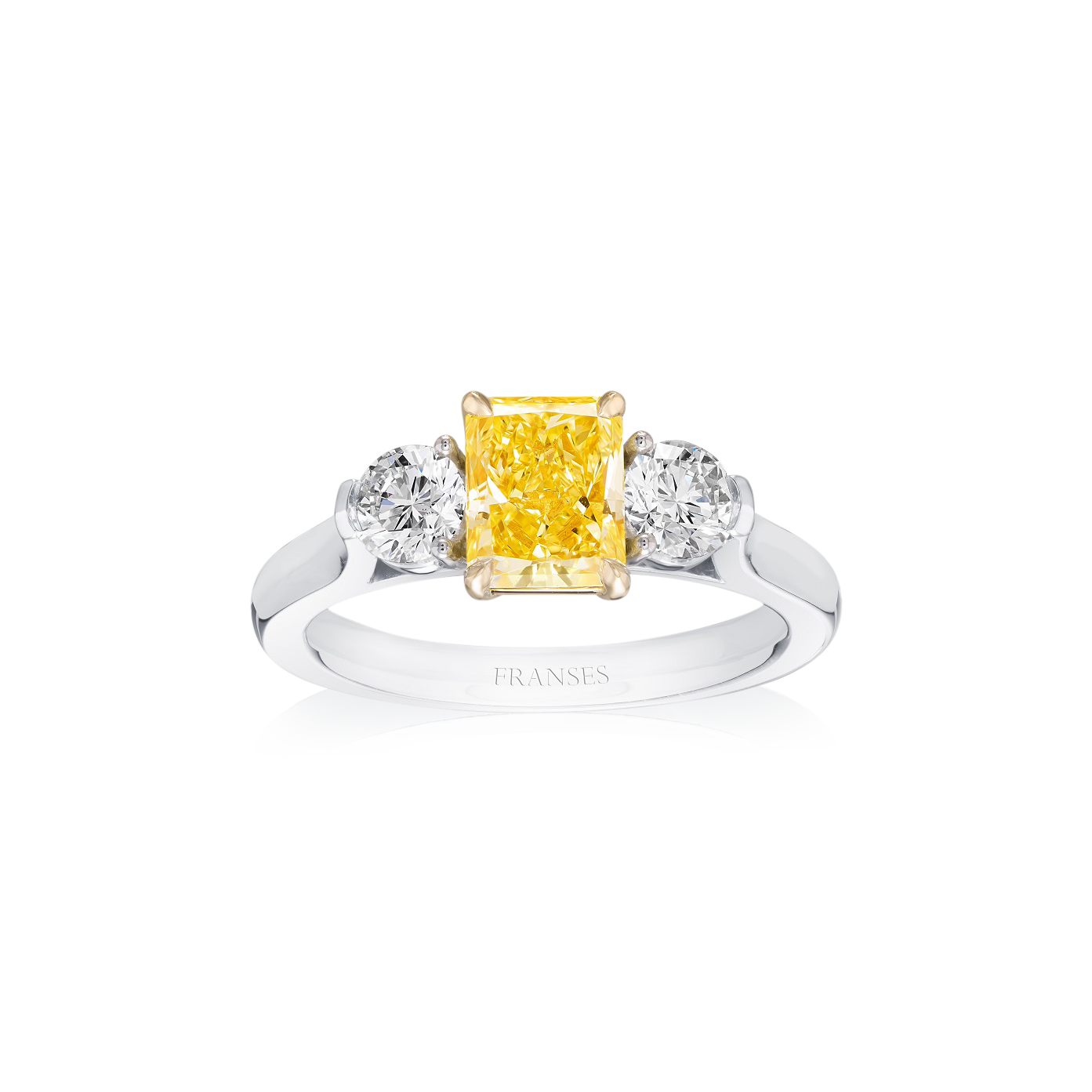 Fancy Intense Yellow Diamond Ring with round brilliant cut diamond shoulders