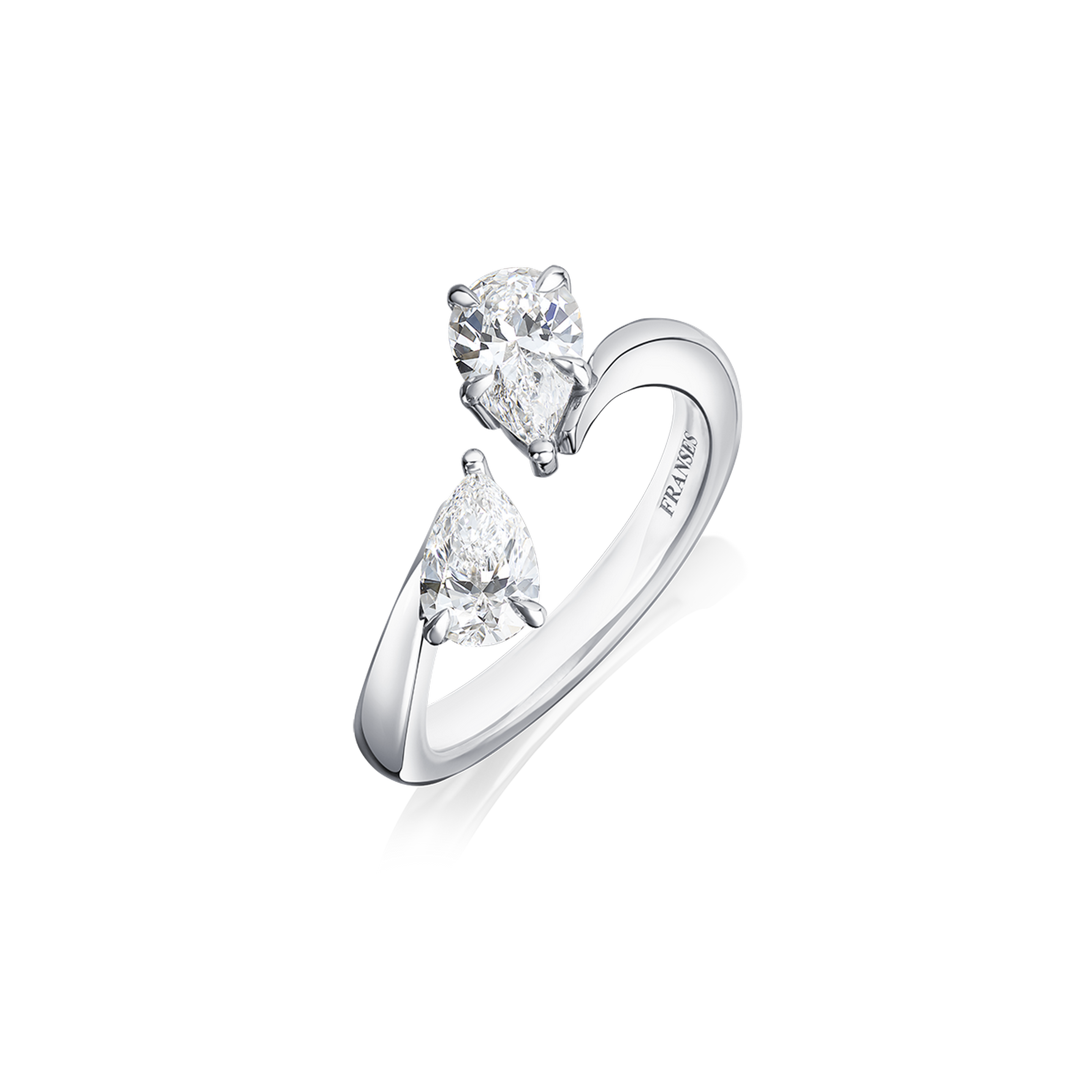 Diamond ring with heart design on a white background