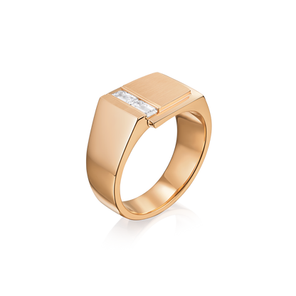 Gold ring with a diamond on a white background