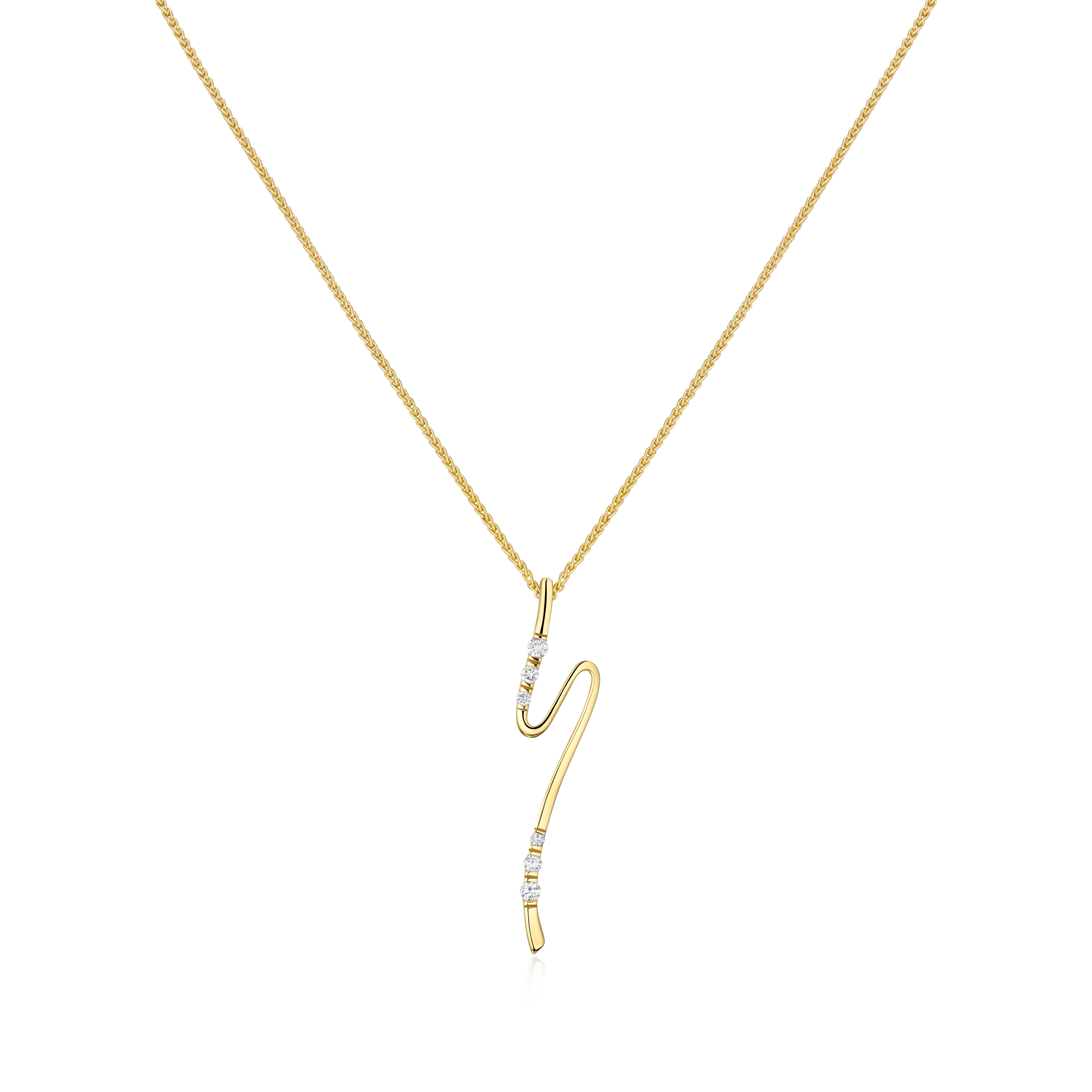 Gold necklace with a unique pendant on a white background