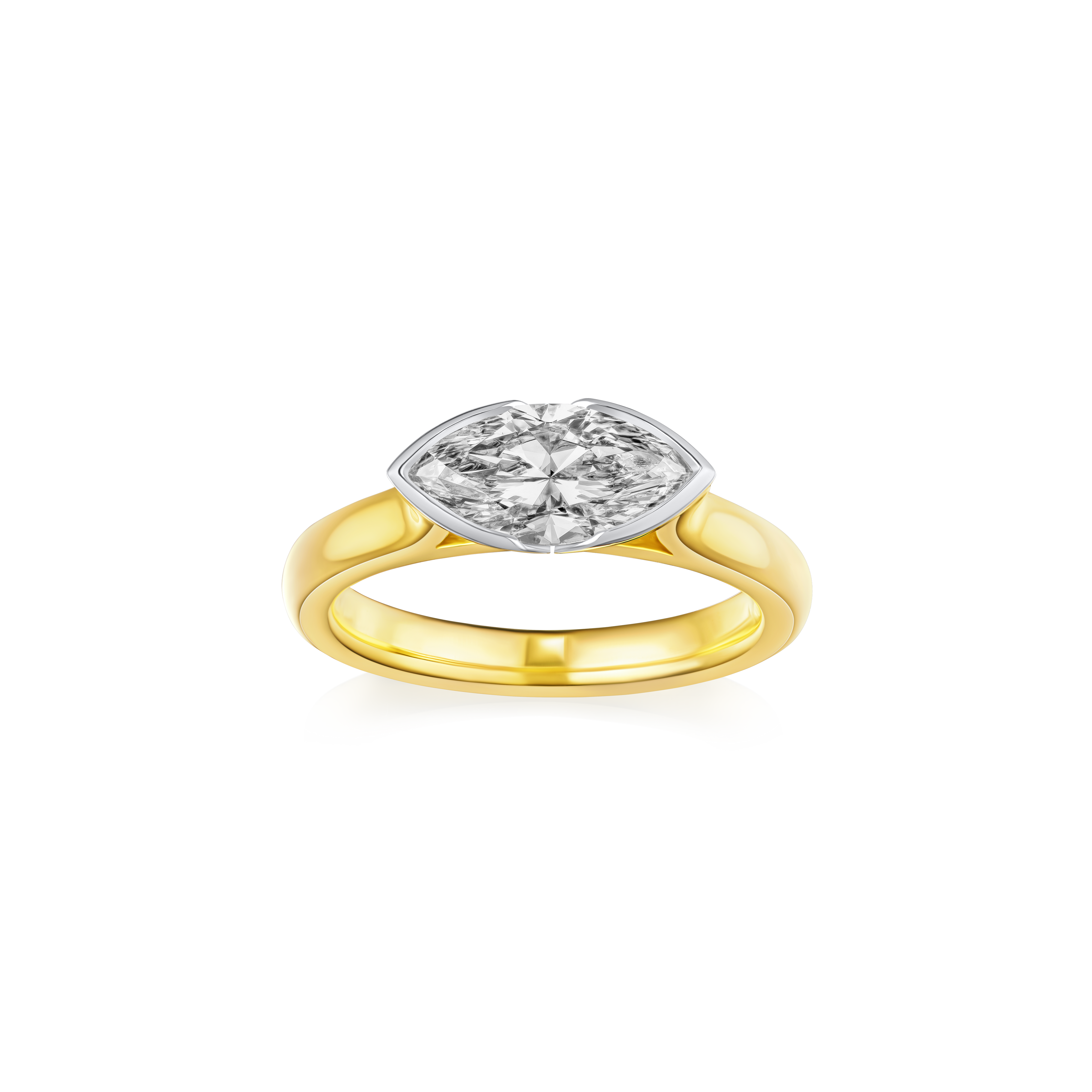 Gold ring with a diamond on a white background