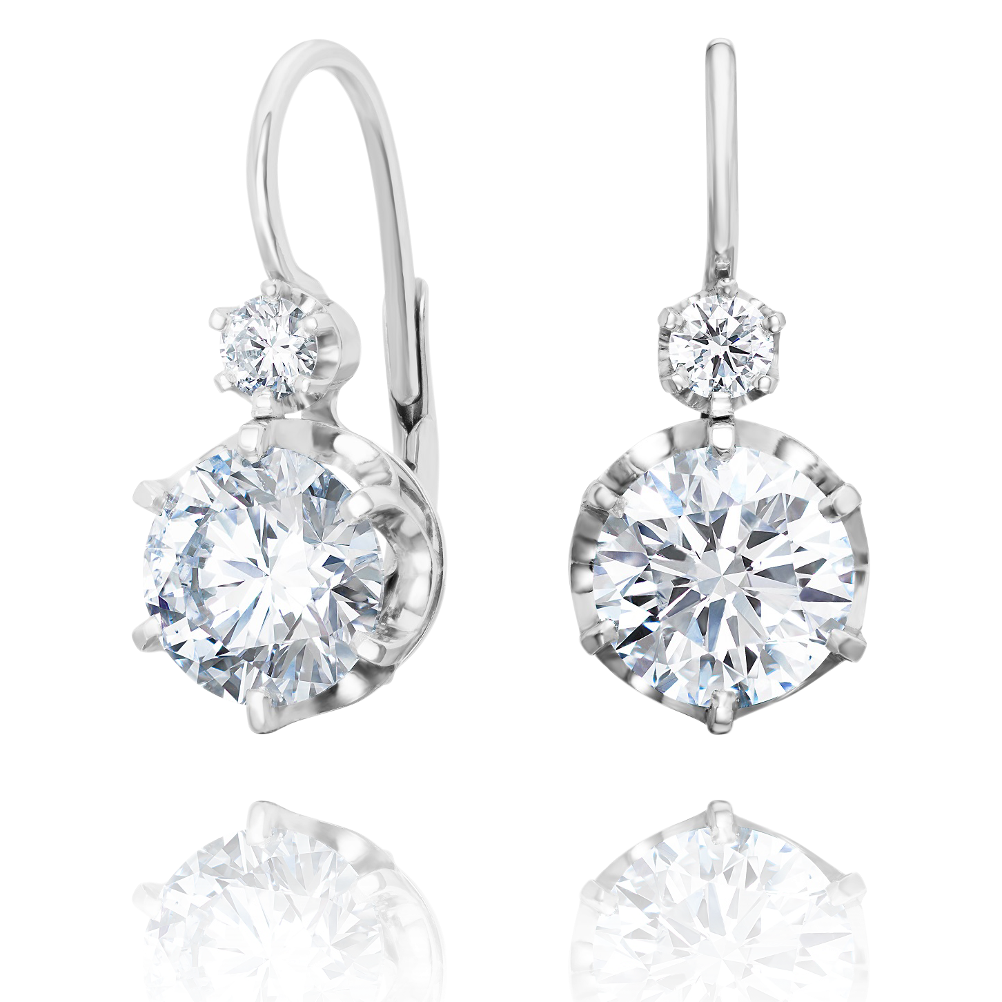 Pair of diamond earrings on a white background
