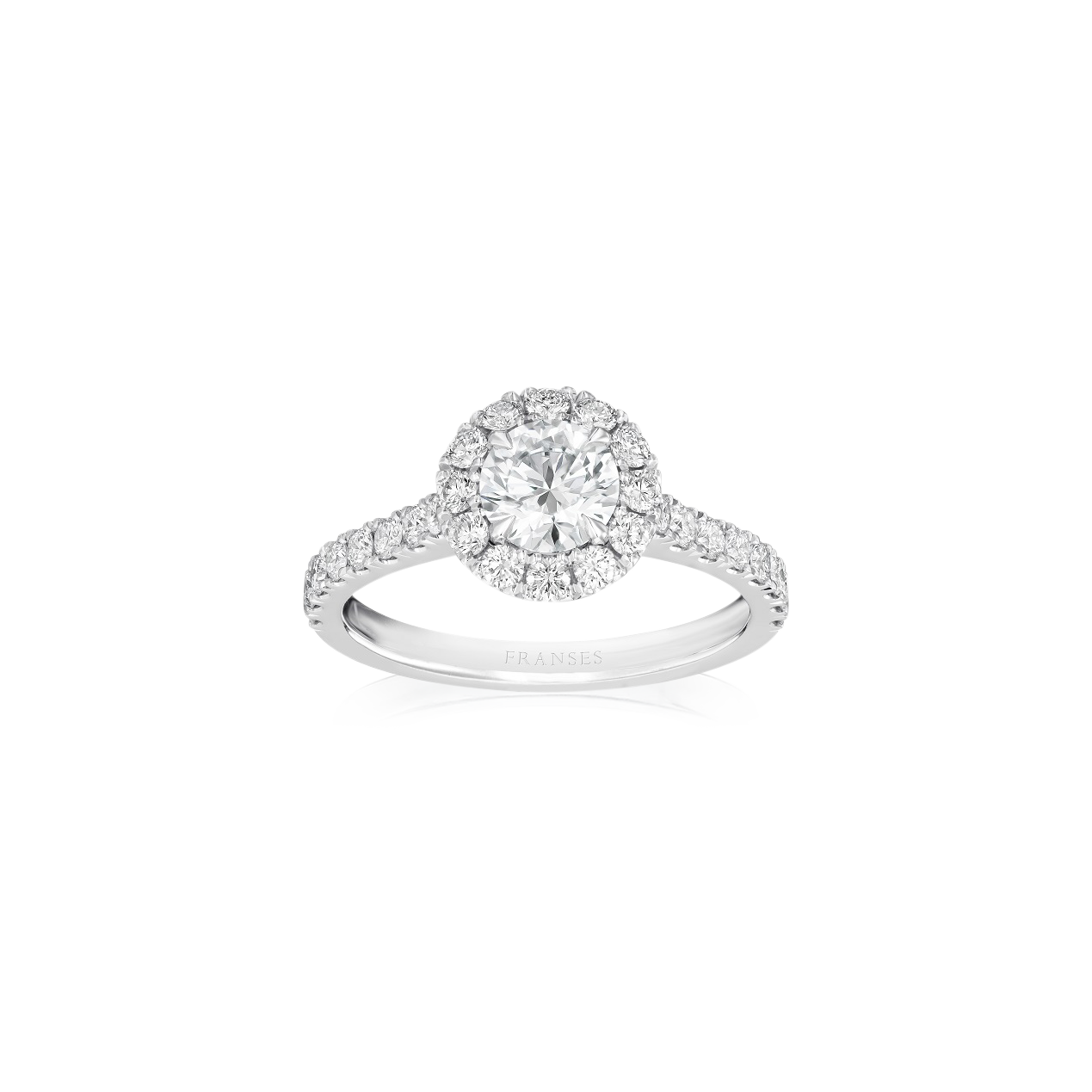 Large Brilliant Cut Halo Diamond Ring with Diamond Shoulders