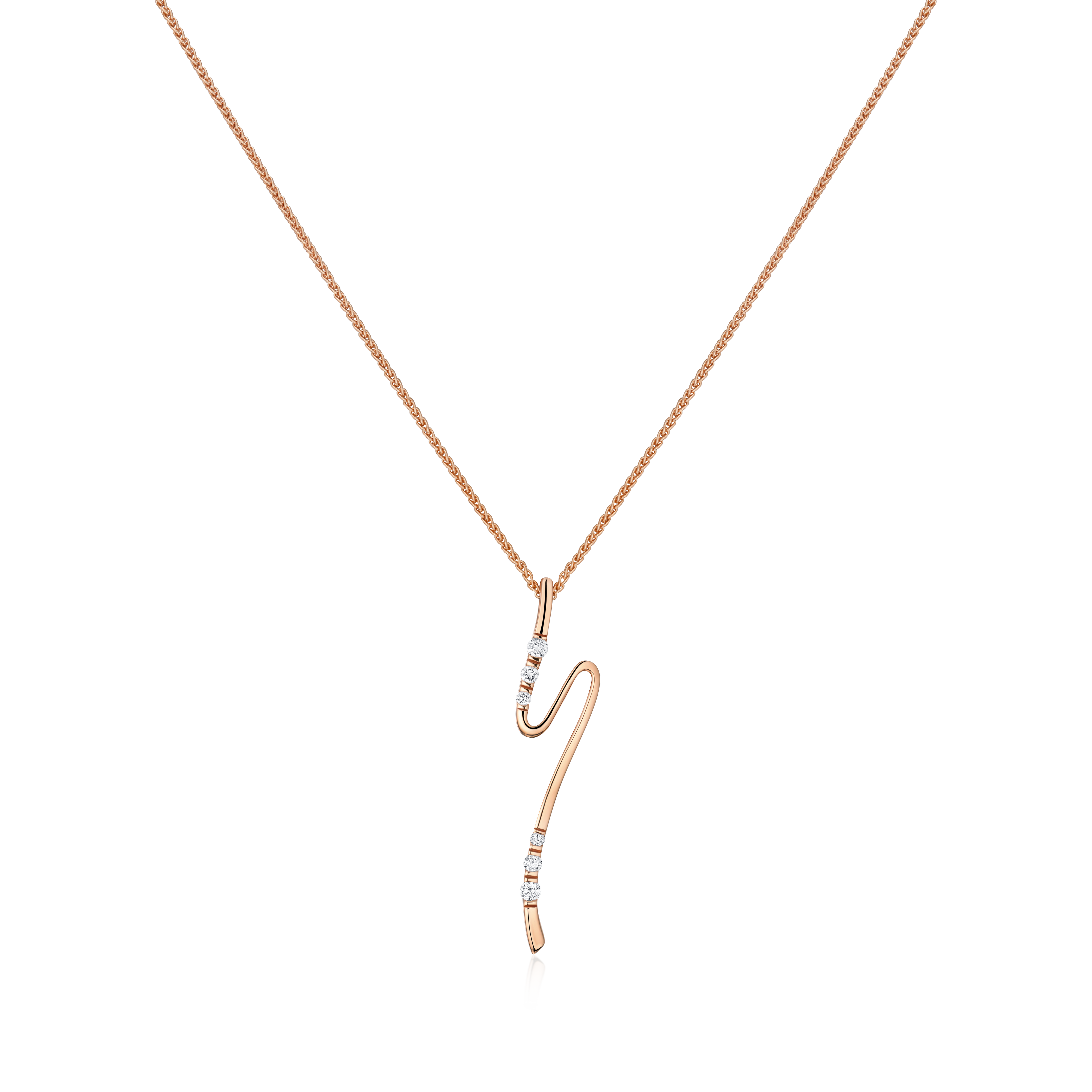 Rose gold necklace with a unique pendant on a white background