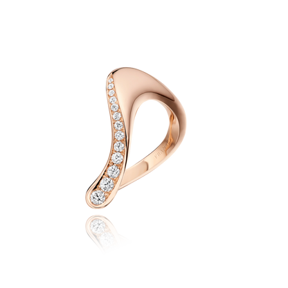 Rose gold earring with diamonds on a white background