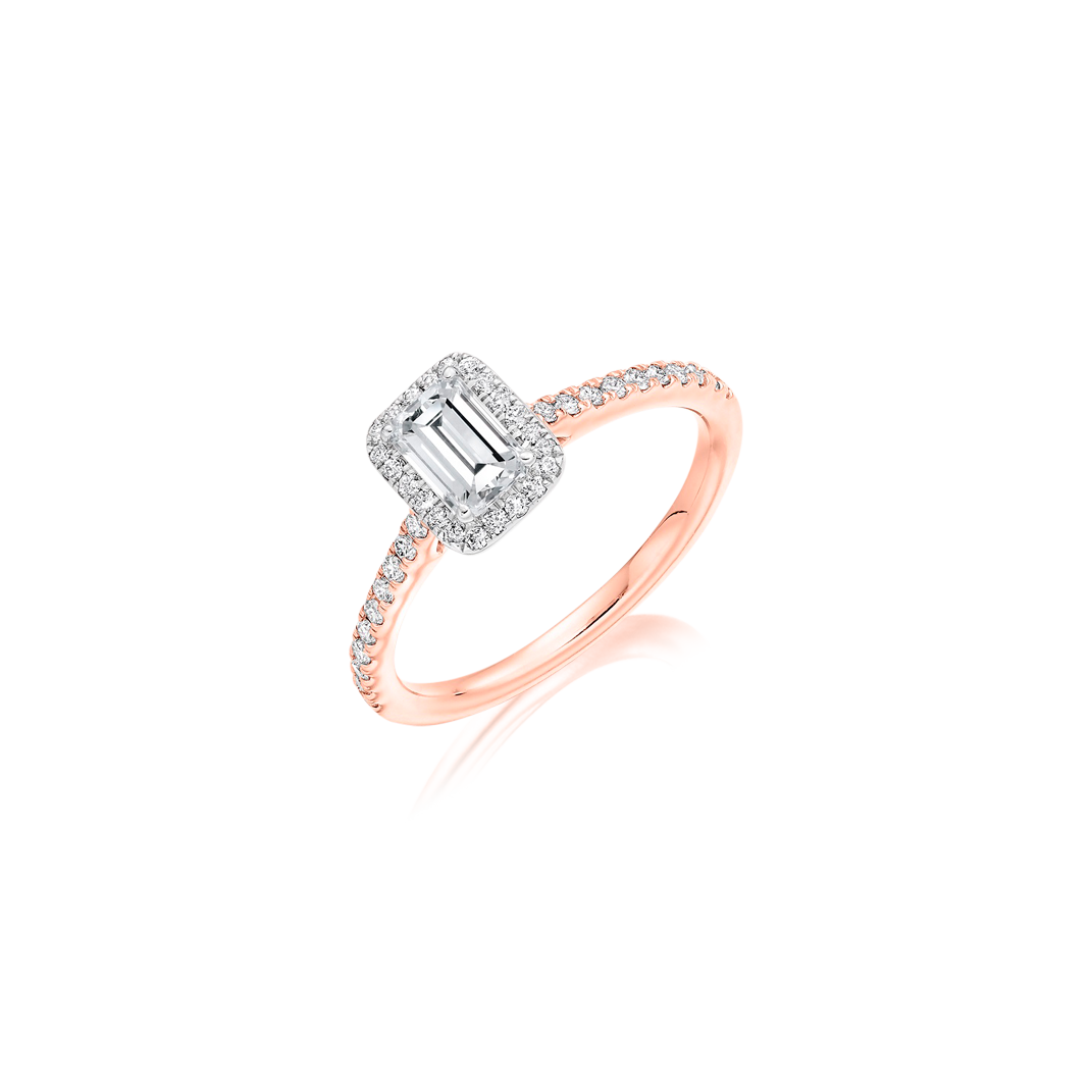 Mixed Metal Emerald Cut Halo Engagement Ring