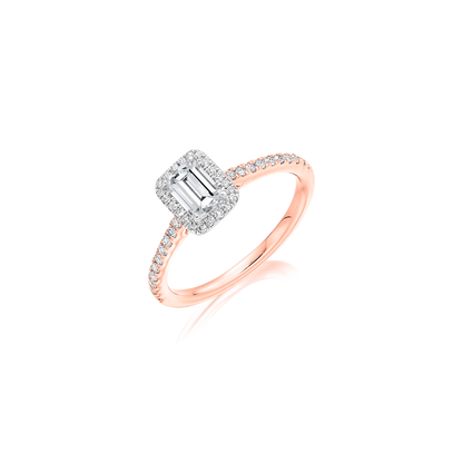 Mixed Metal Emerald Cut Halo Engagement Ring